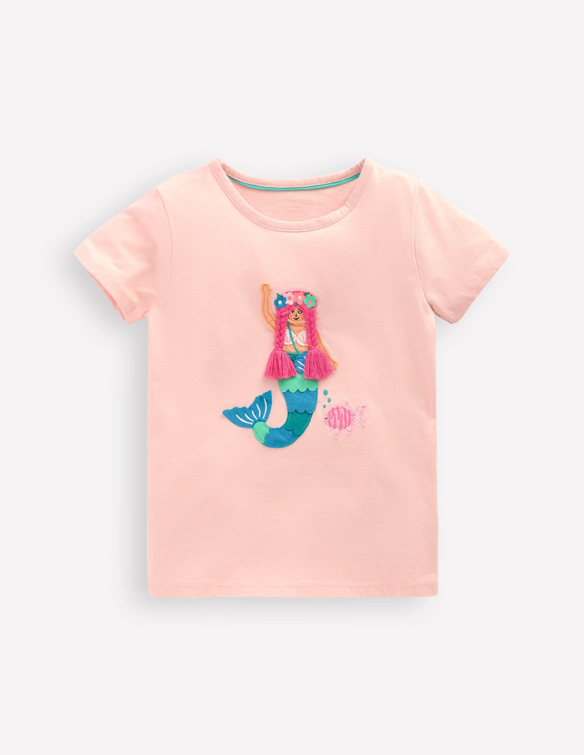 Short Sleeve Applique T-shirt-Chalk Pink Mermaid-2