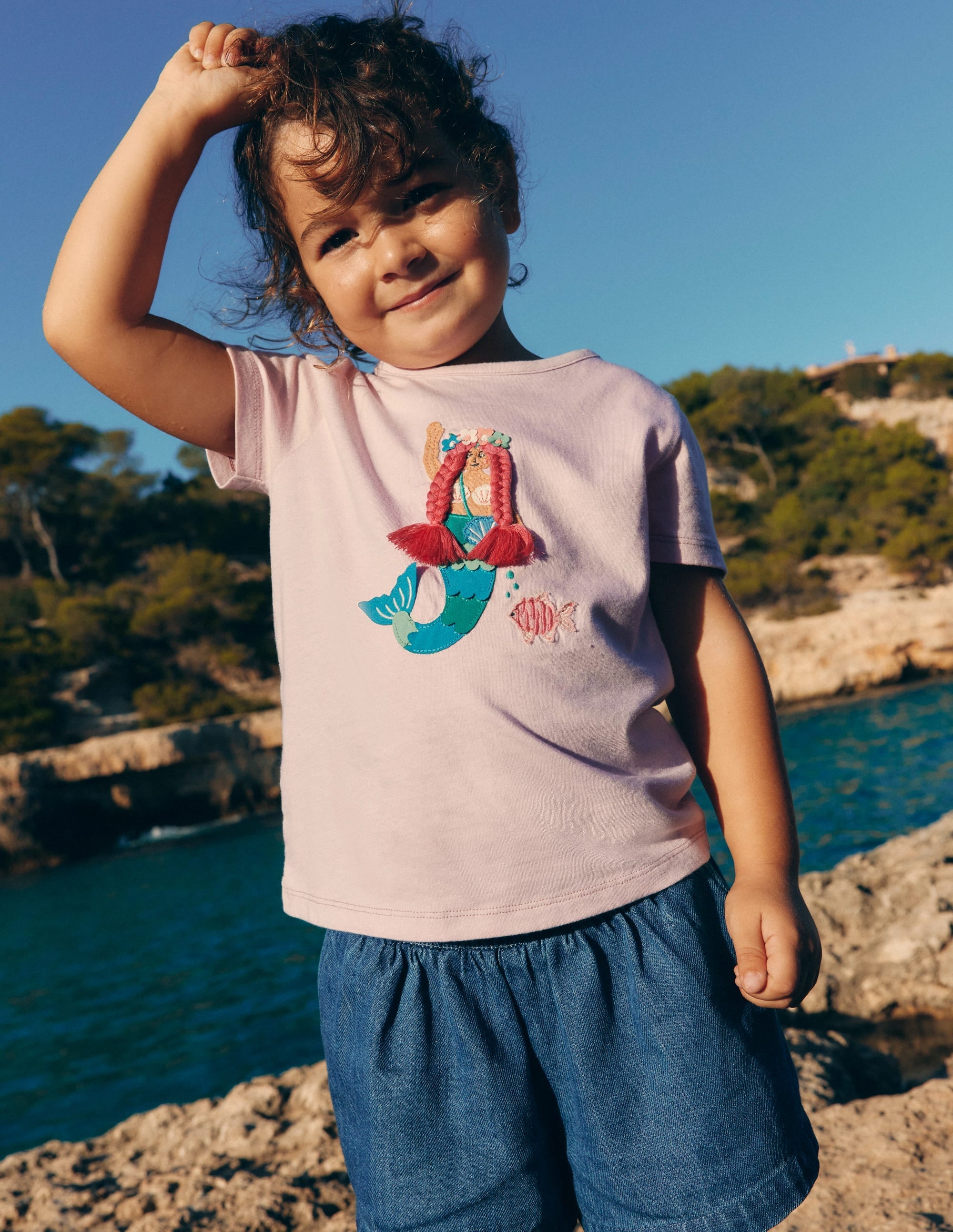 Short Sleeve Applique T-shirt-Chalk Pink Mermaid - Image 1