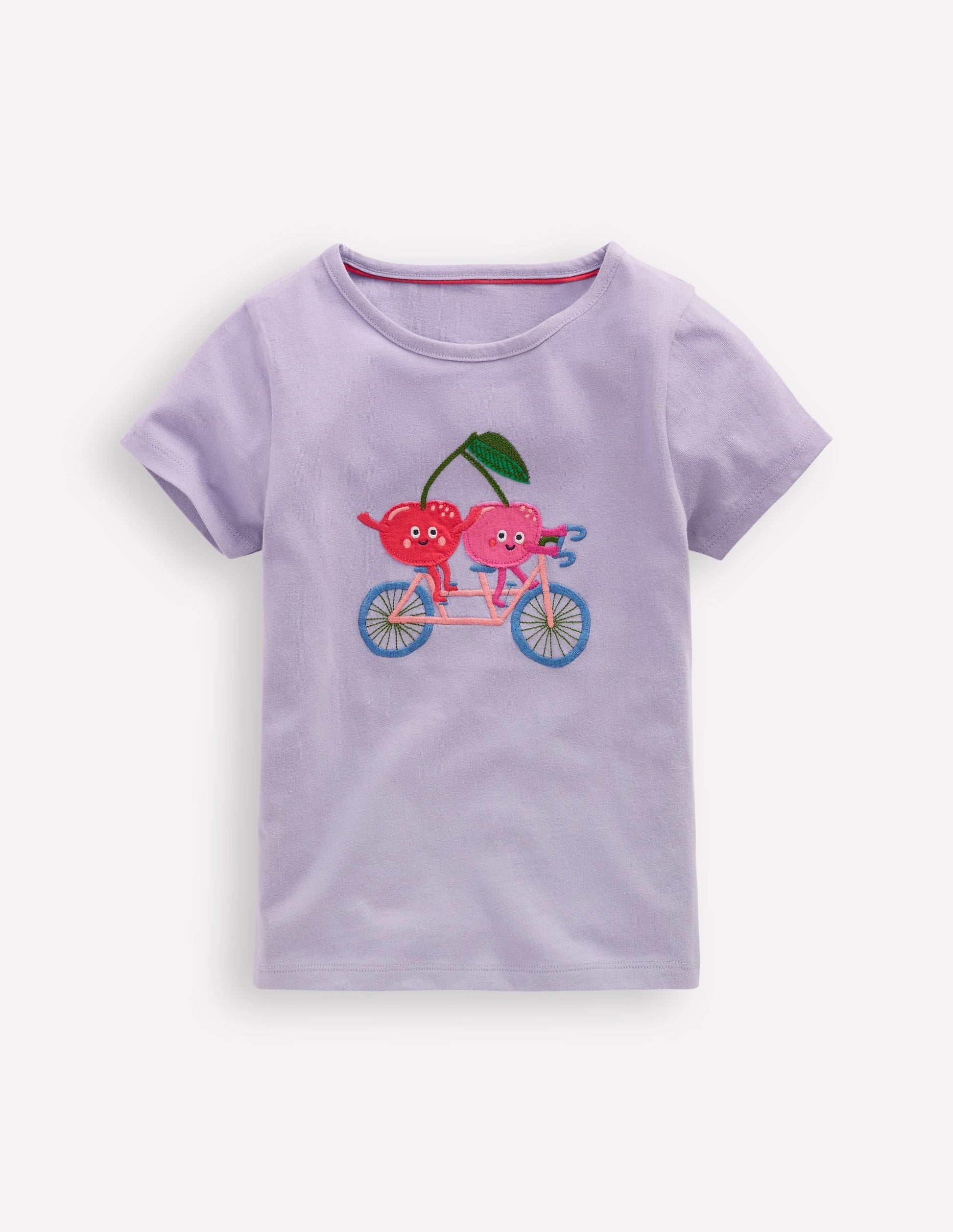 Short Sleeve Applique T-shirt-Misty Lavendar Cherries-1