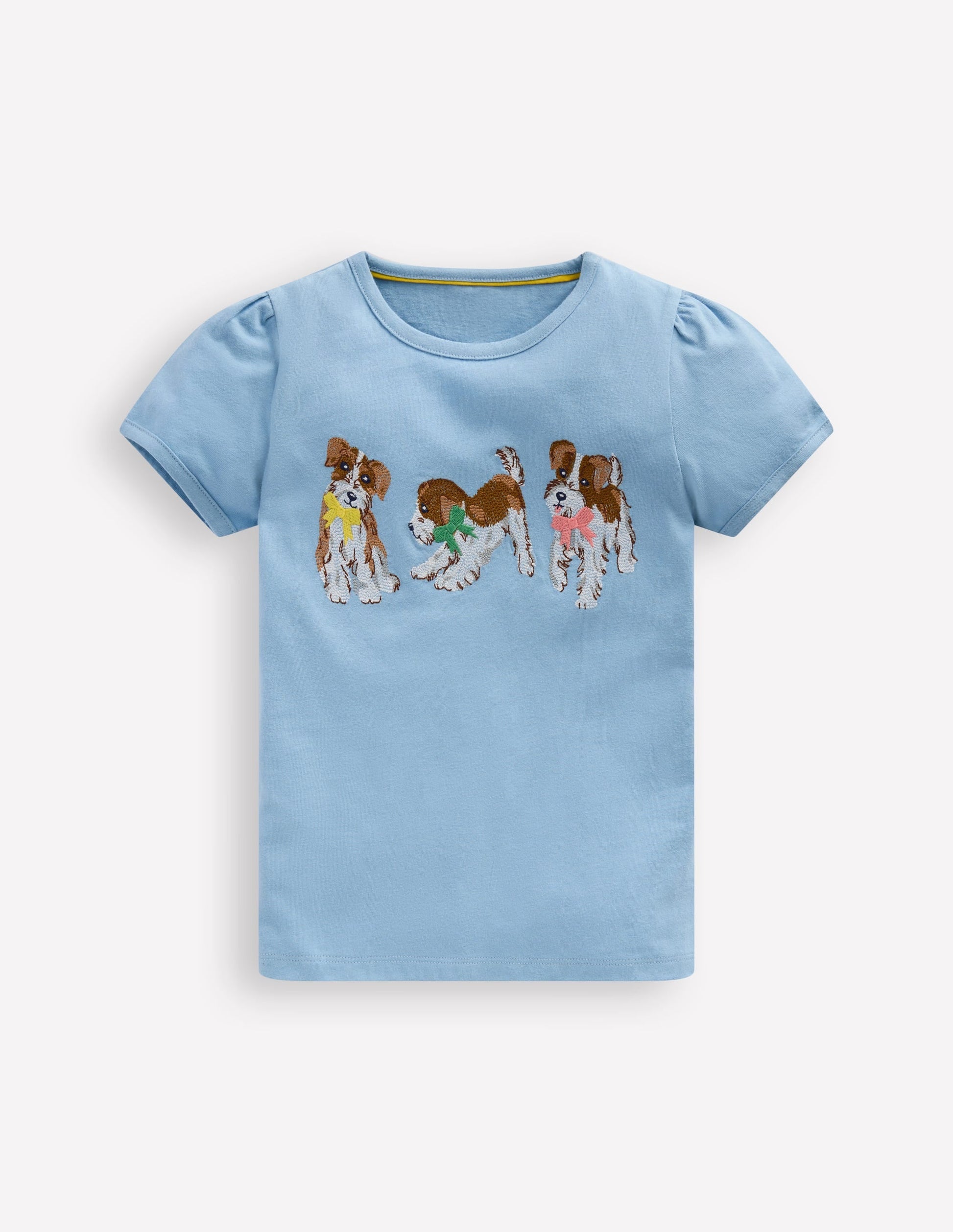 Puff Sleeve Superstitch Top-Glacier Blue Dogs-1