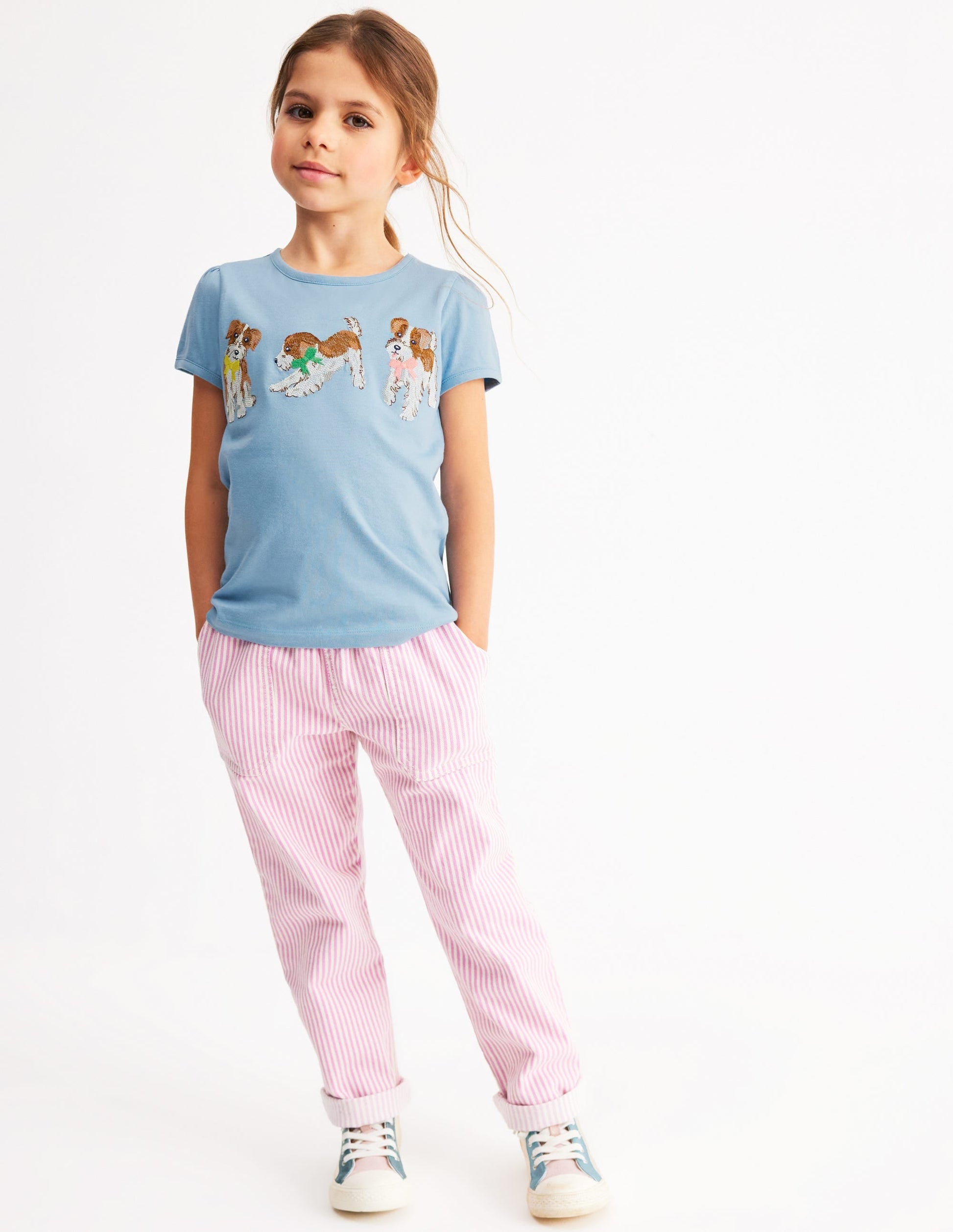 Puff Sleeve Superstitch Top-Glacier Blue Dogs-4