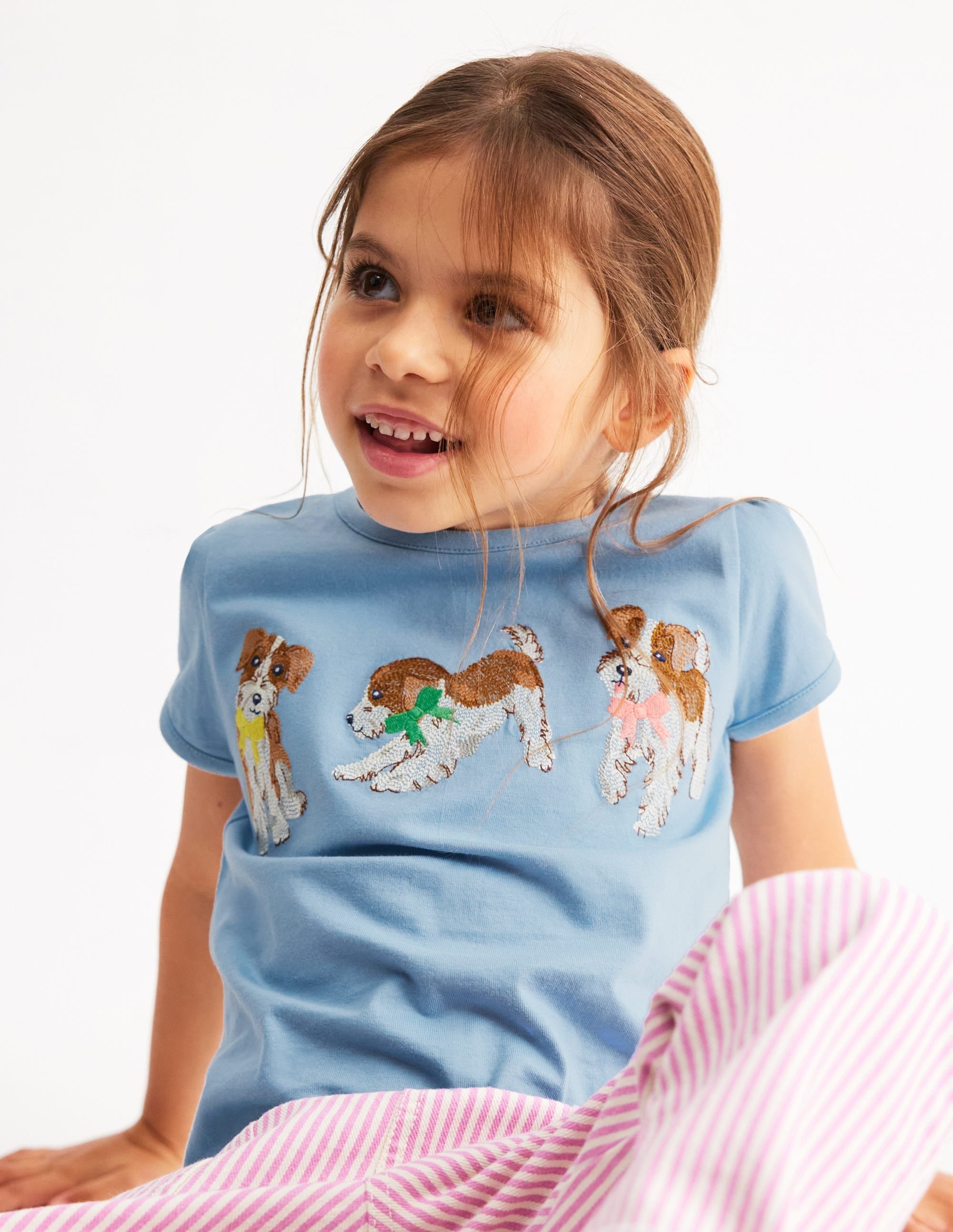 Puff Sleeve Superstitch Top-Glacier Blue Dogs - Image 5
