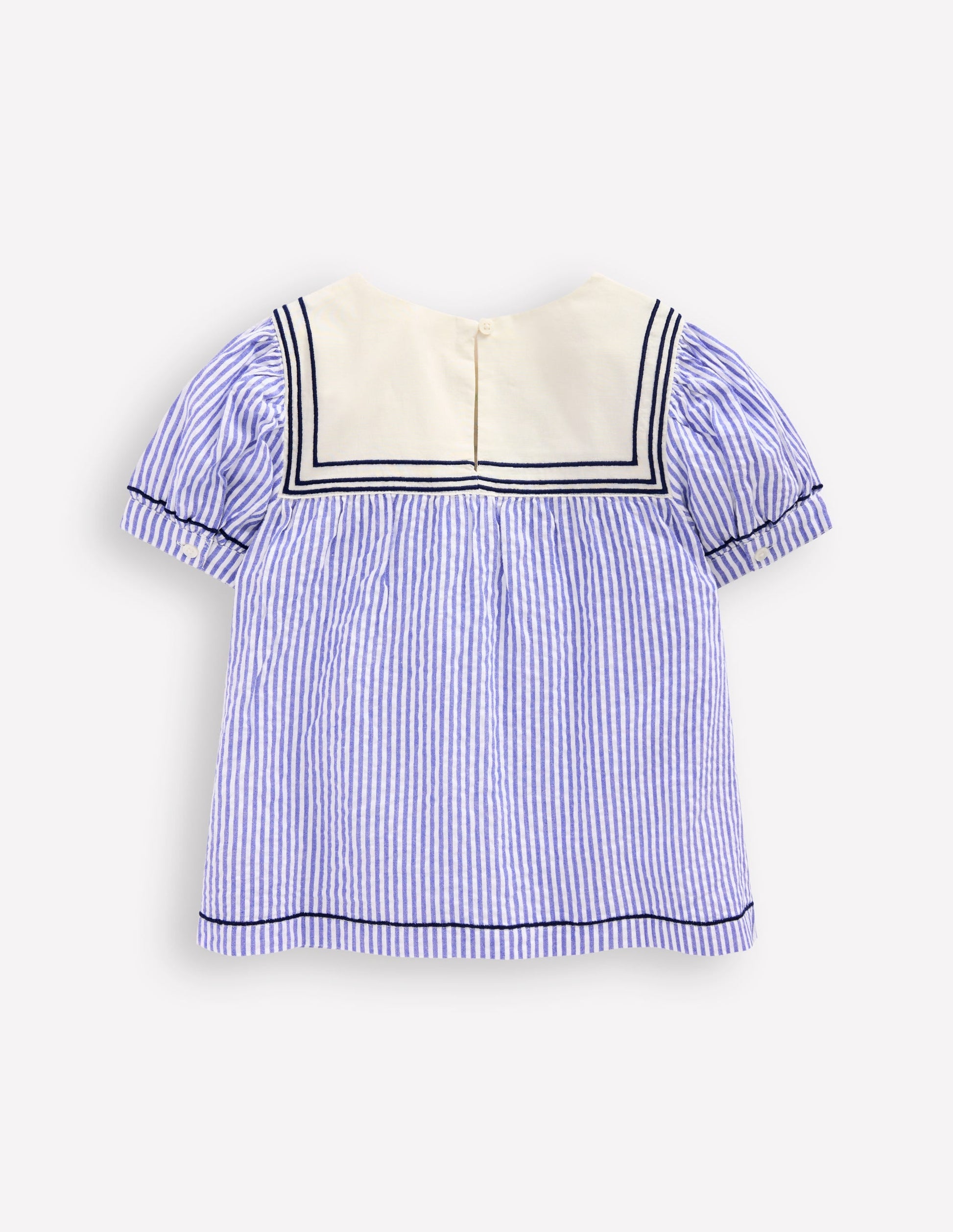Puff Sleeve Sailors Top-Peacock Plume / Ivory Stripe-3
