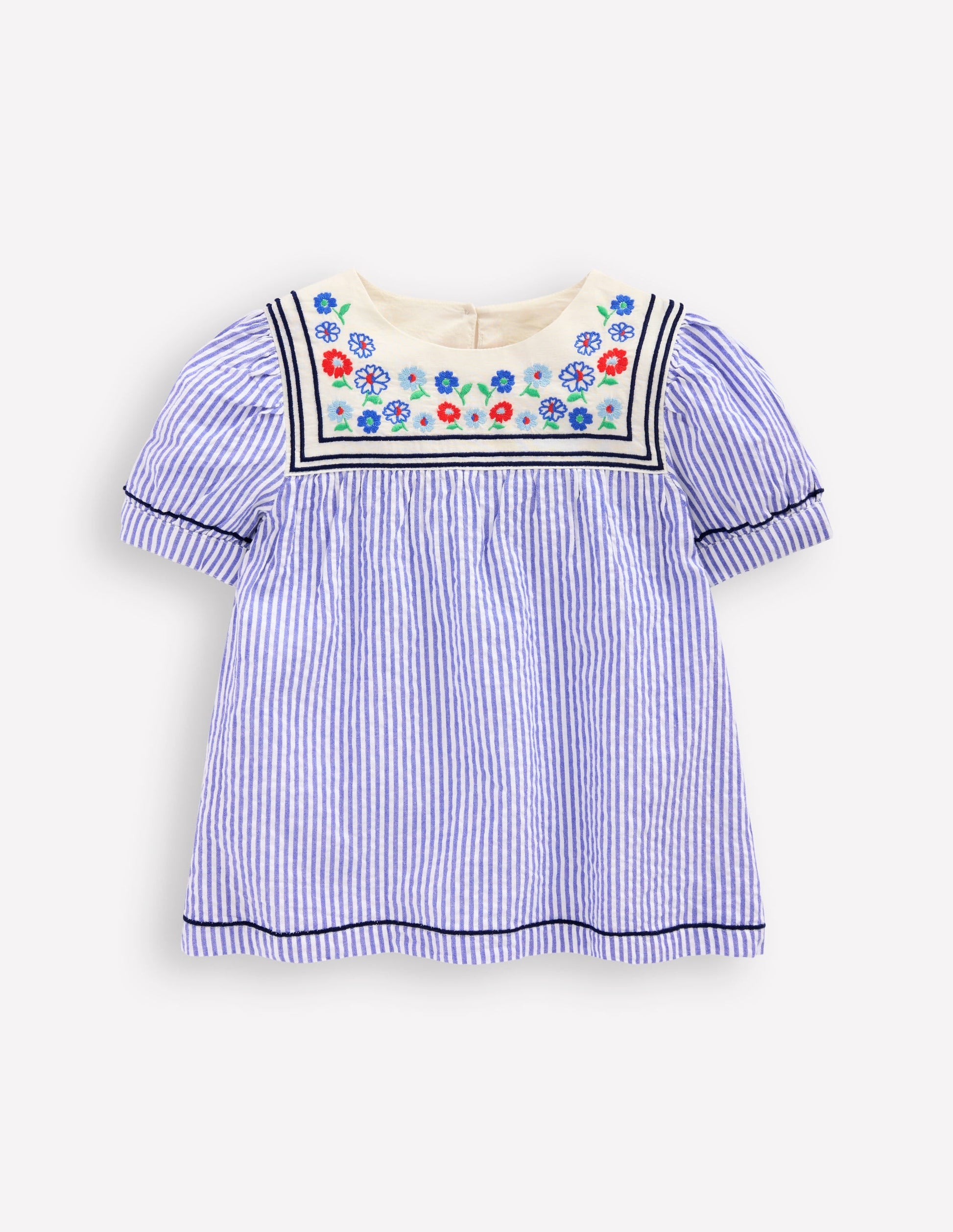 Puff Sleeve Sailors Top-Peacock Plume / Ivory Stripe-2