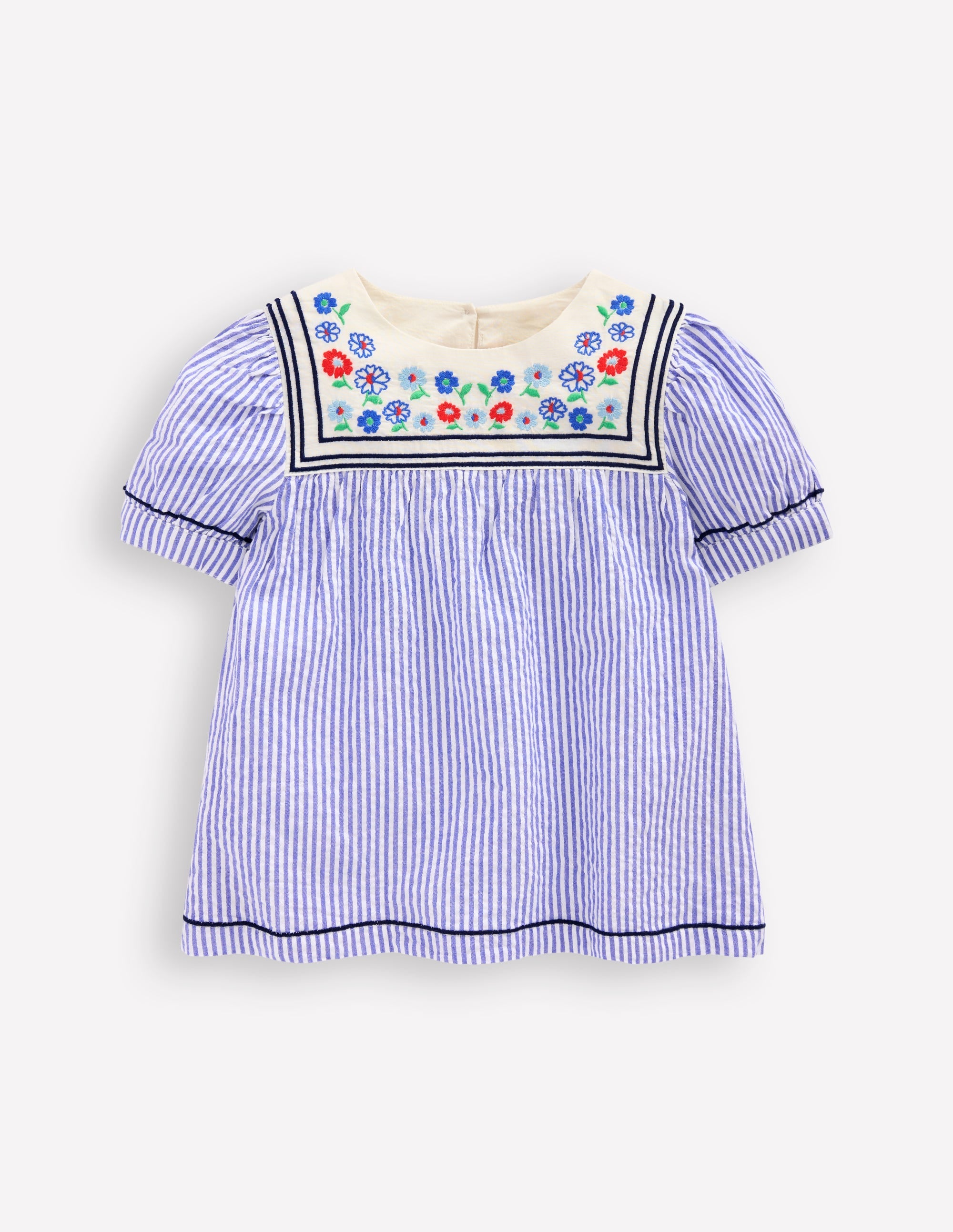 Puff Sleeve Sailors Top-Peacock Plume / Ivory Stripe - Image 2