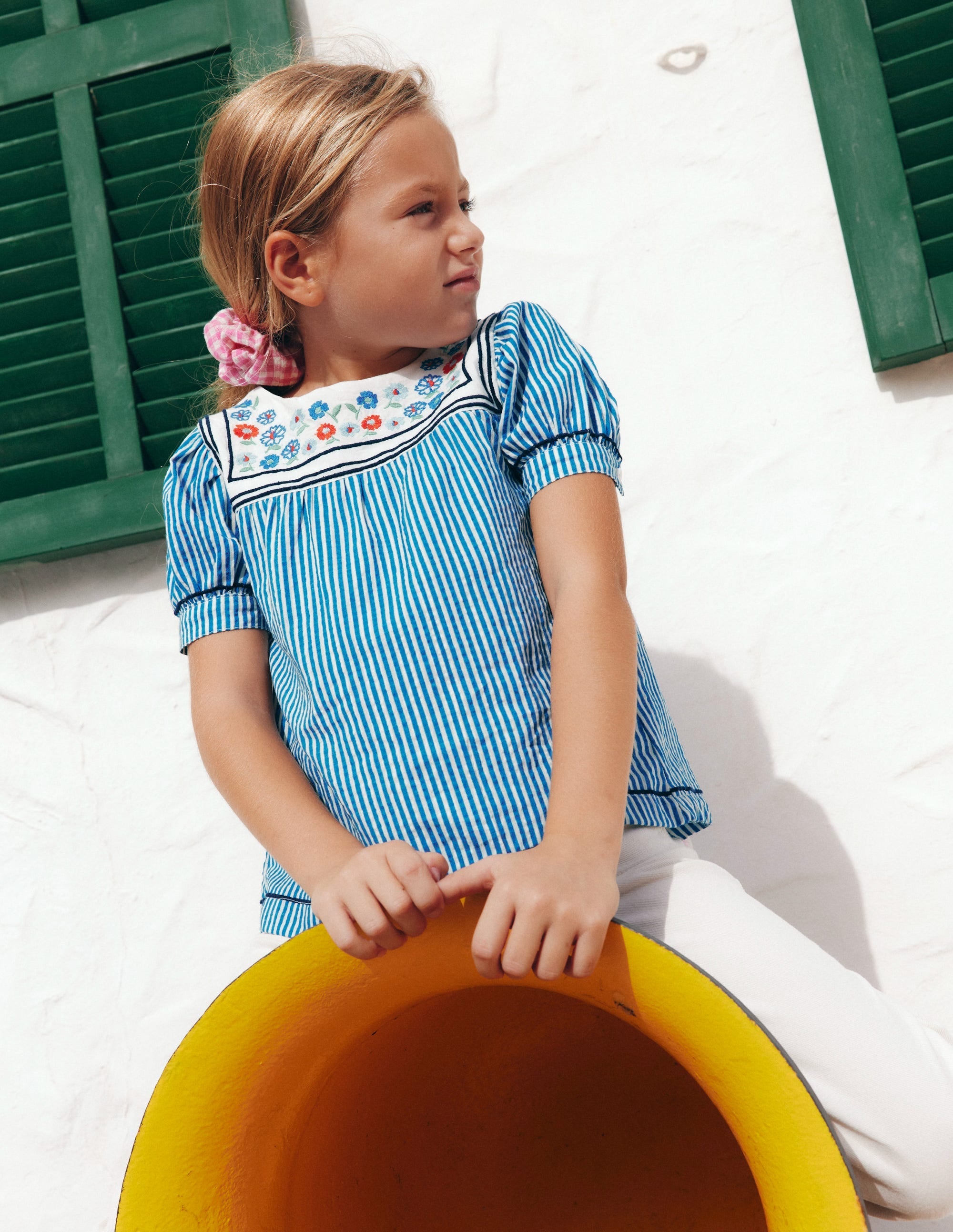 Puff Sleeve Sailors Top-Peacock Plume / Ivory Stripe - Image 1