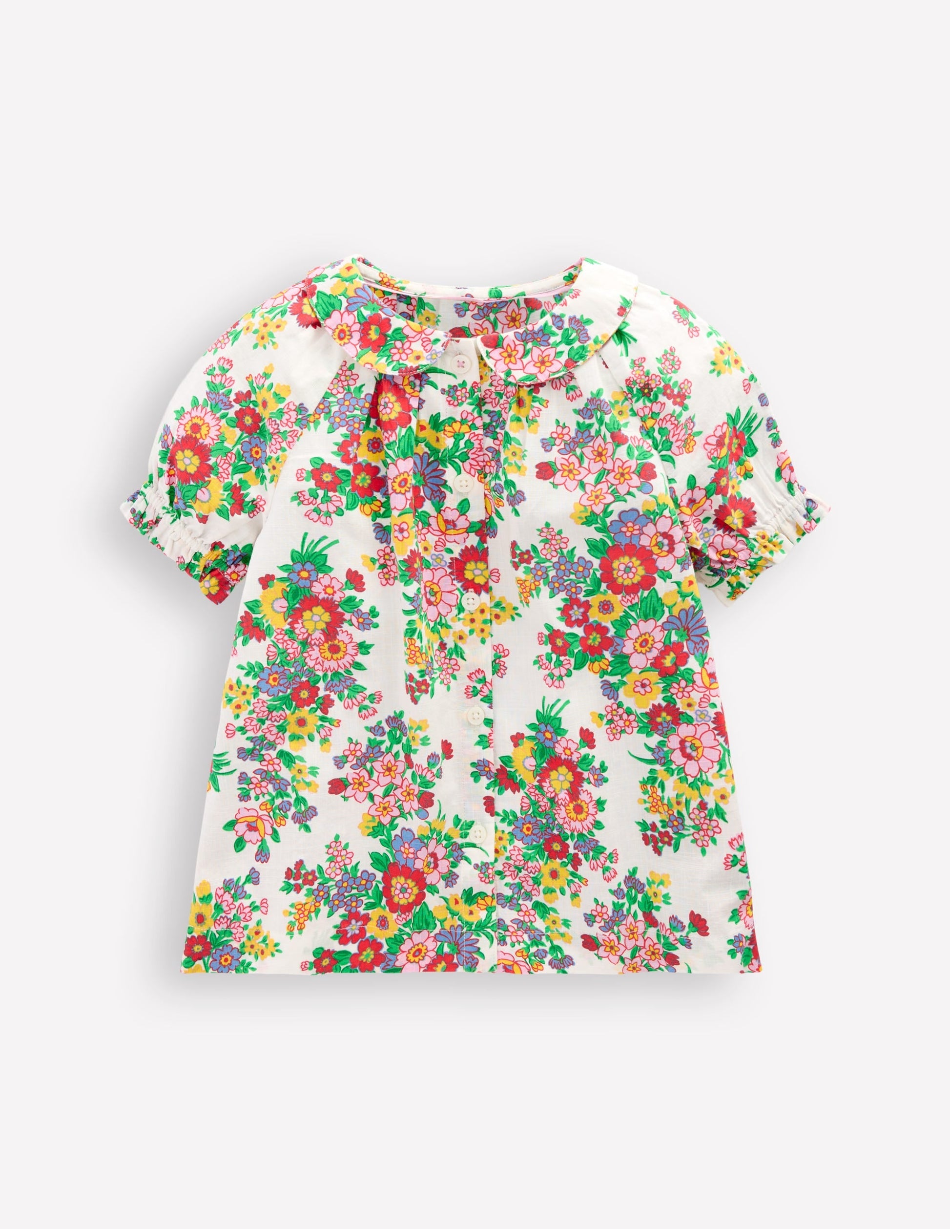 Woven Collared Top-Multi Flower Bunch-1