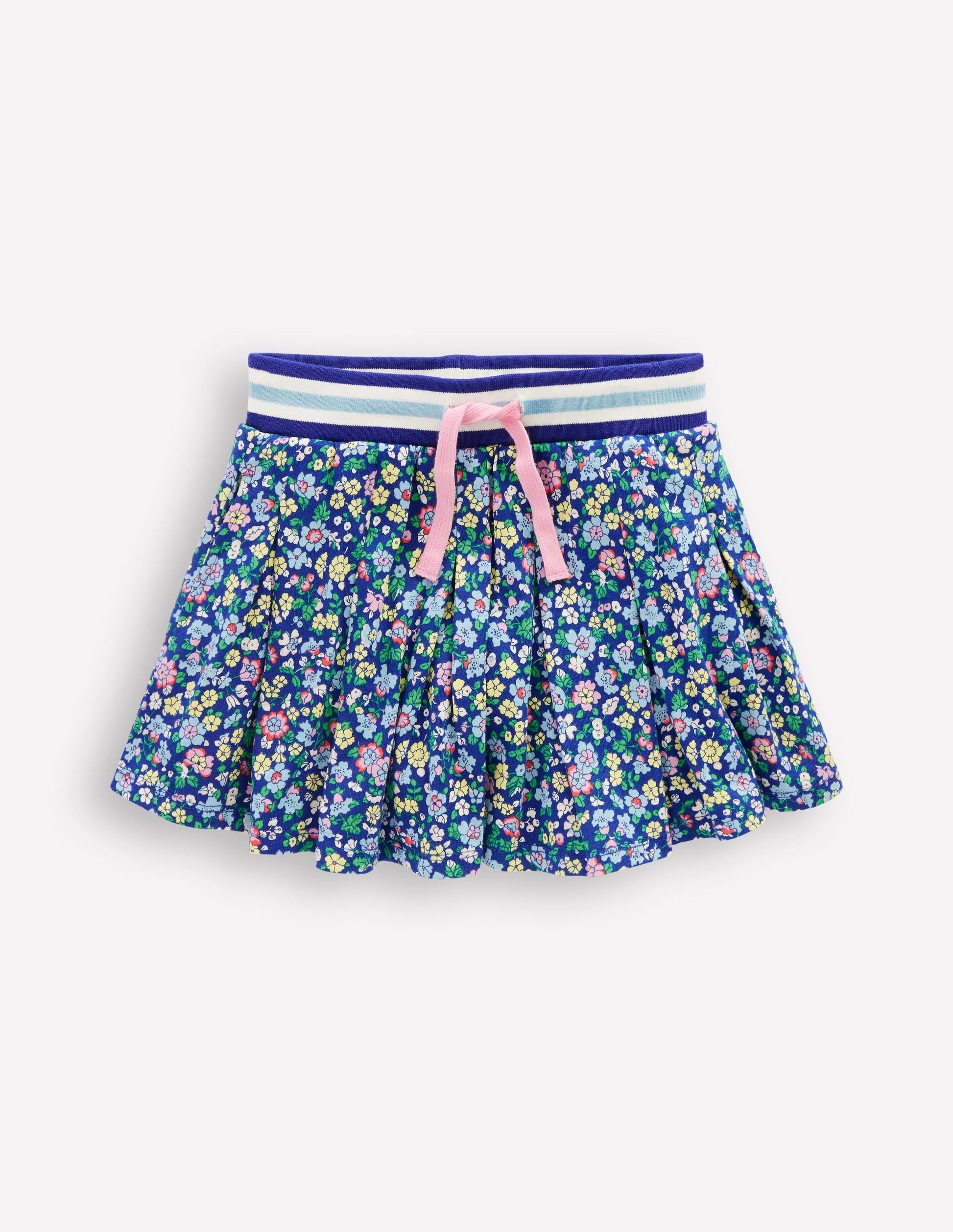 Pleated Jersey Skort-Sapphire Blue Nautical Floral-1