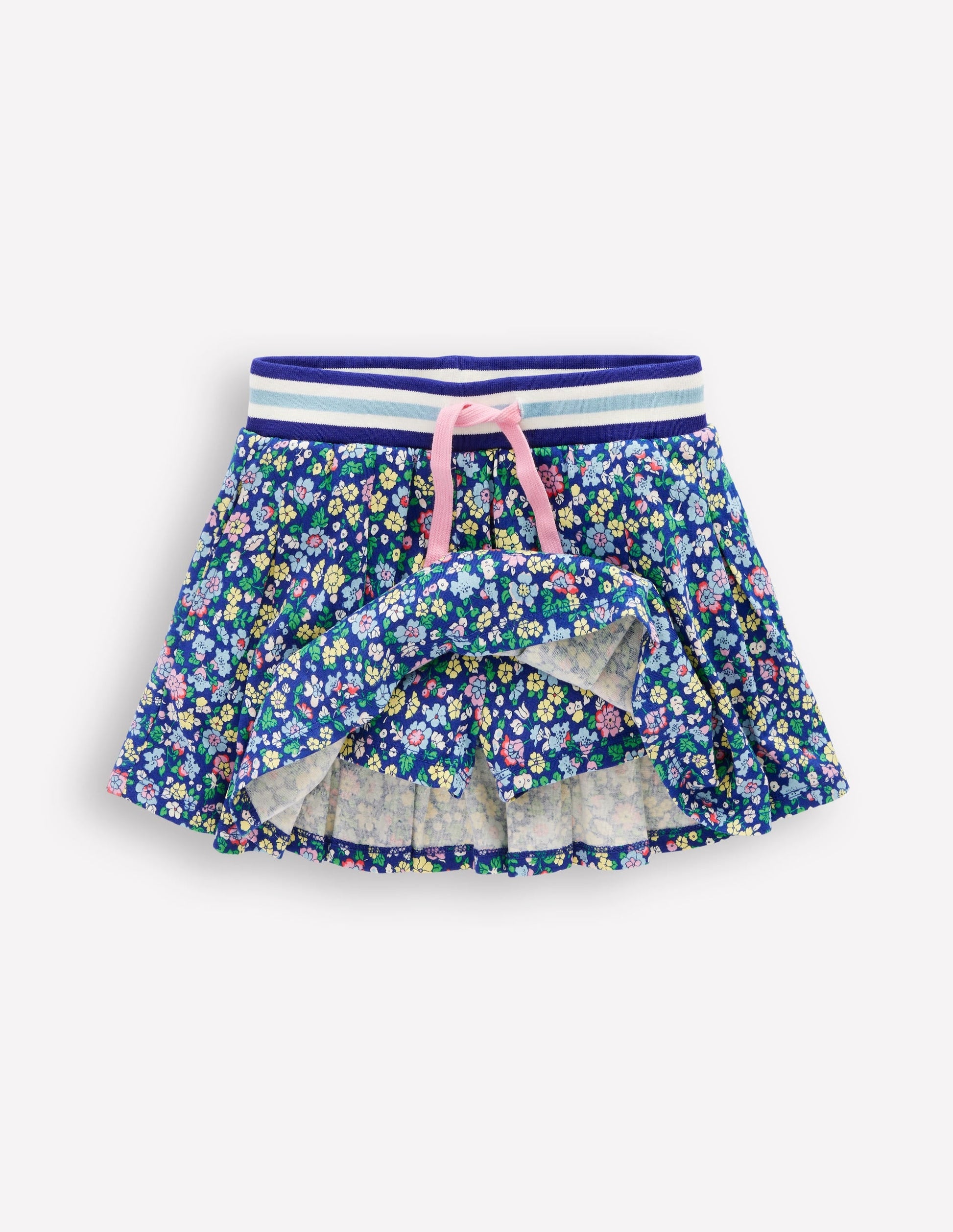 Pleated Jersey Skort-Sapphire Blue Nautical Floral-4