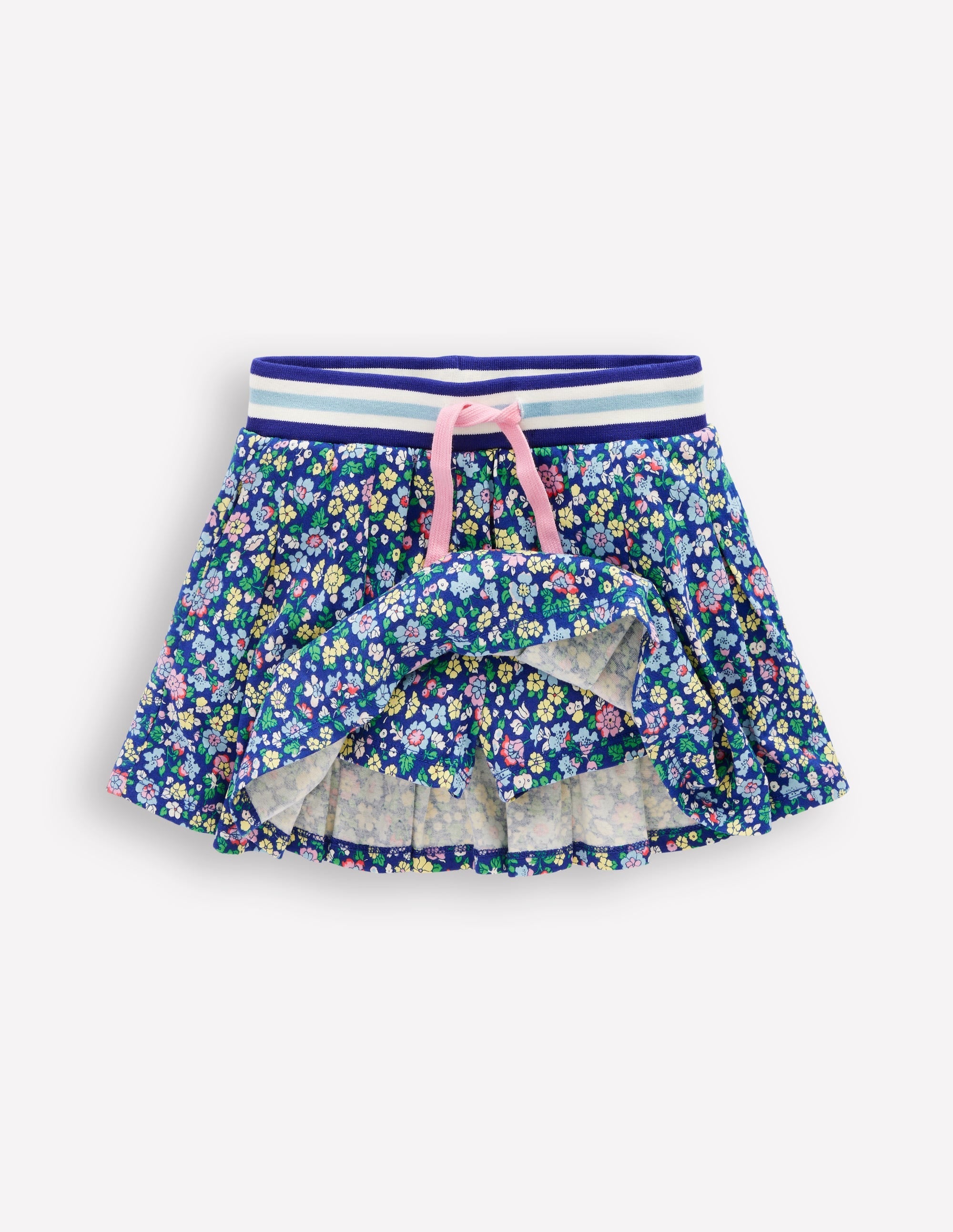 Pleated Jersey Skort-Sapphire Blue Nautical Floral - Image 4