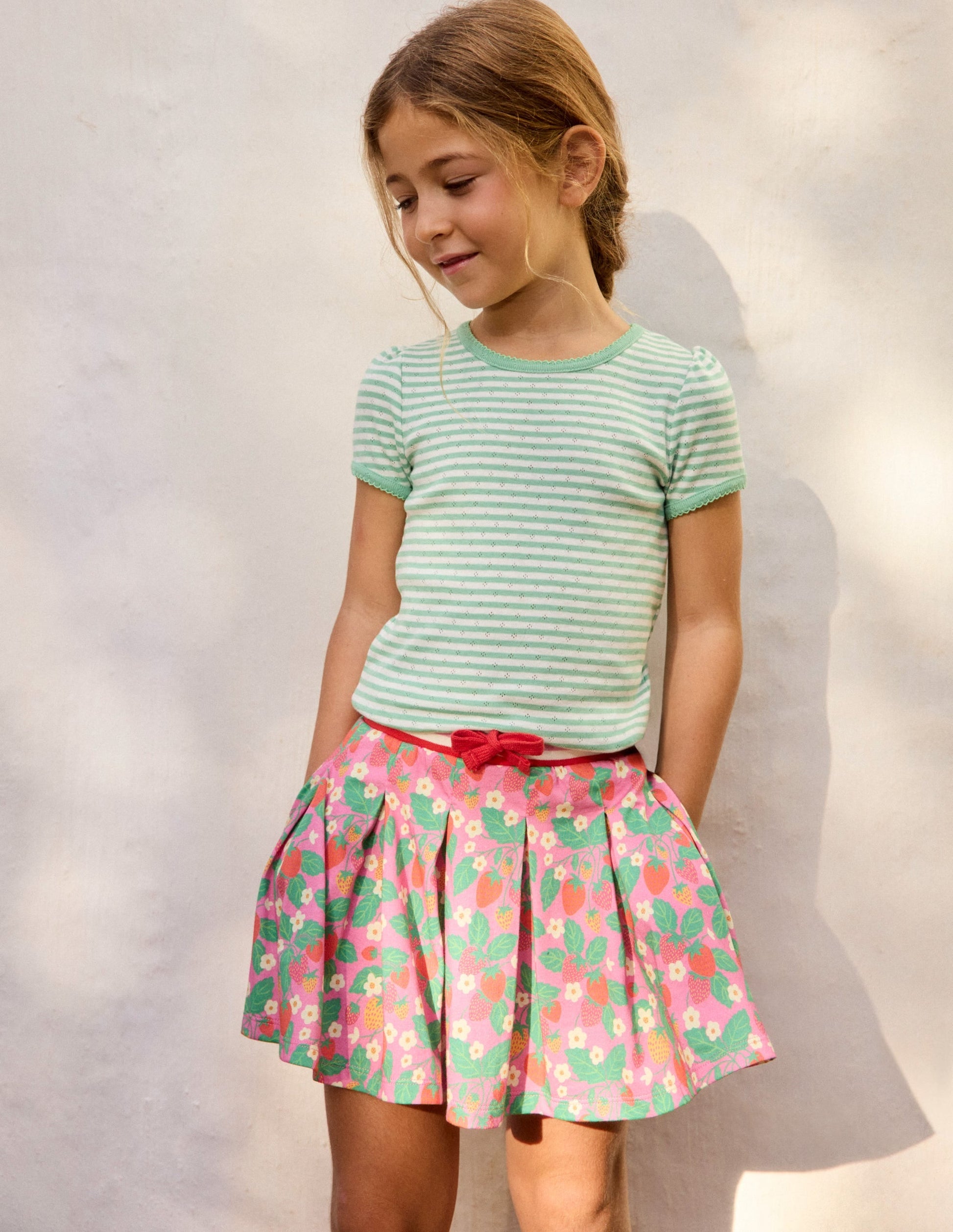 Pleated Jersey Skort-Cosmos Pink Strawberry Patch-1