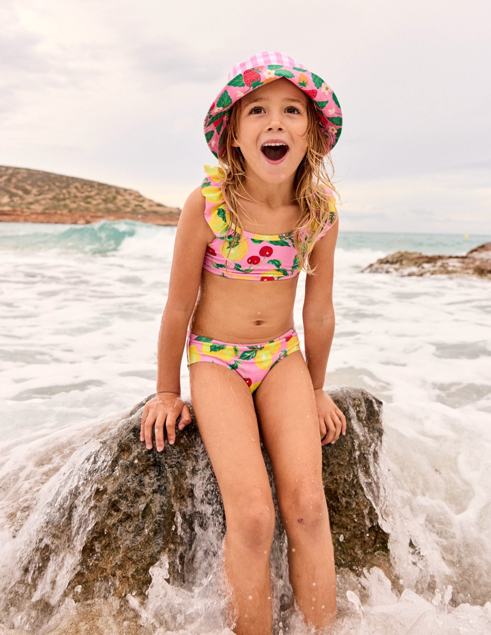 Frill Strap Bikini-Pink Lemons and Cherries - Image 1