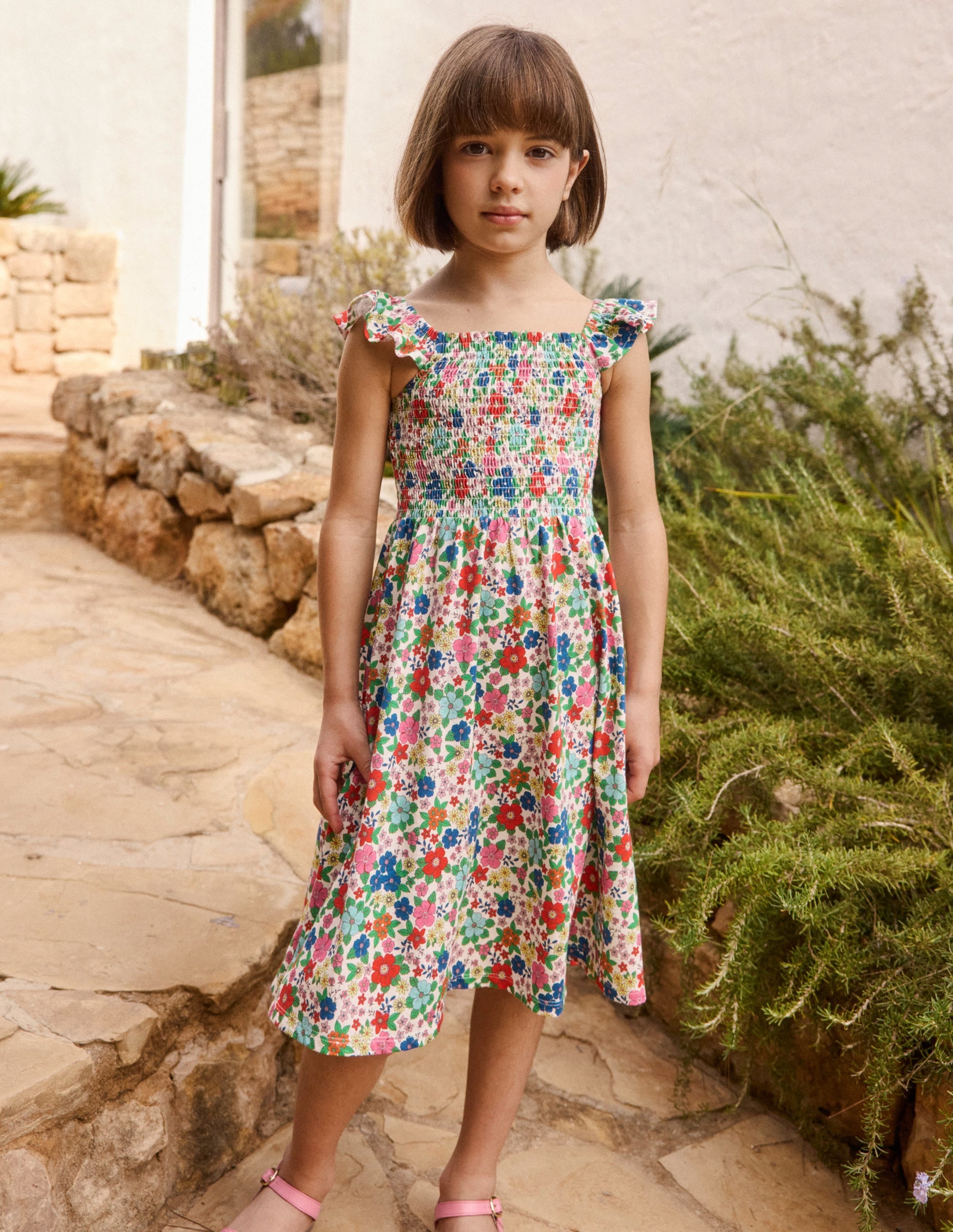 Shirred Jersey Dress-Multi Holiday Flowerbed - Image 4