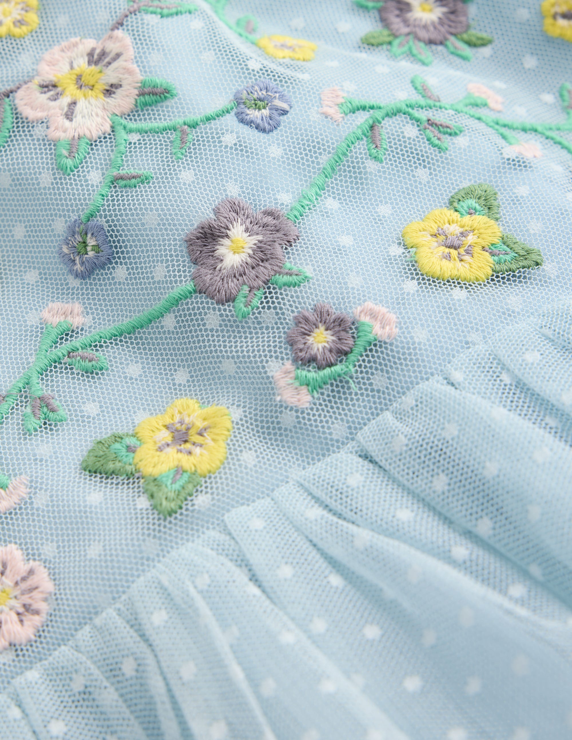 Tulle Cross-Back Dress-Blue Floral Embroidery - Image 4