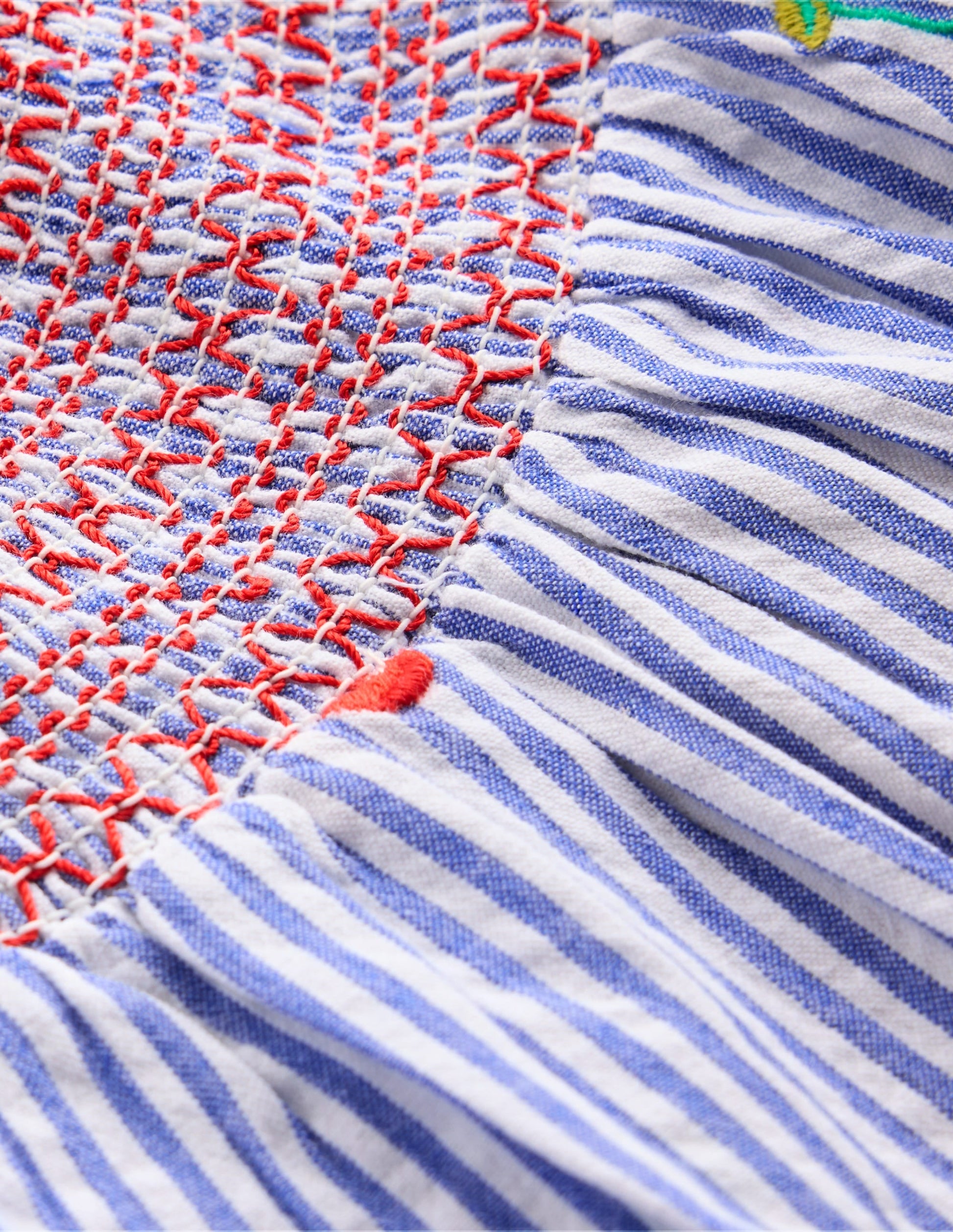 Woven Smocked Top-Blue Ticking Cherries-3