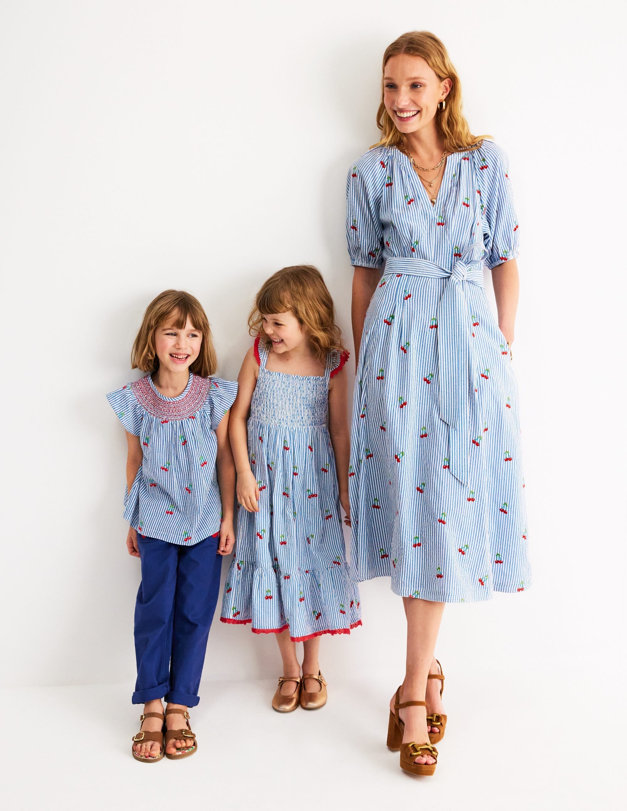 Woven Smocked Top-Blue Ticking Cherries - Image 4