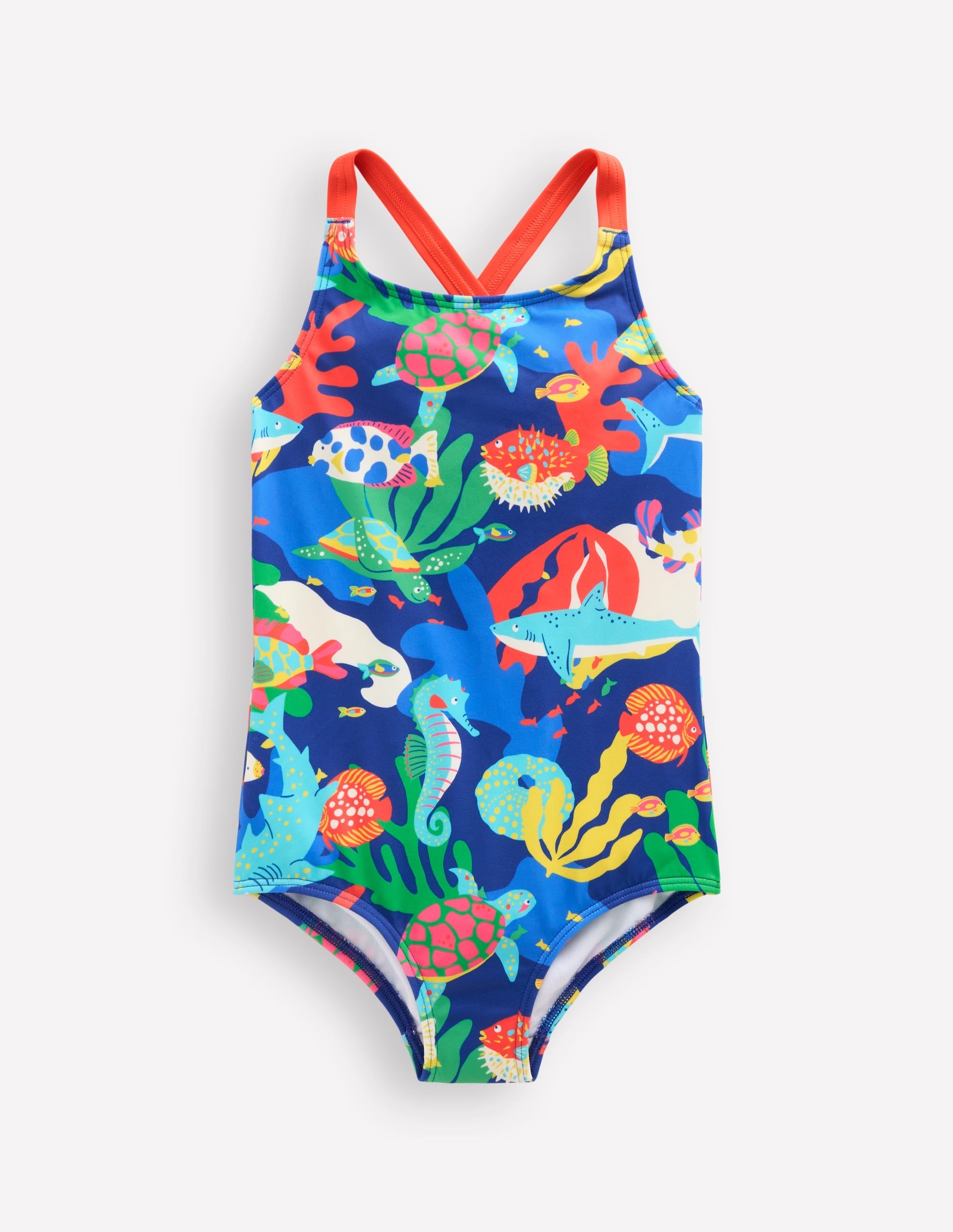Cross-Back Printed Swimsuit-Blue Reef - Image 2