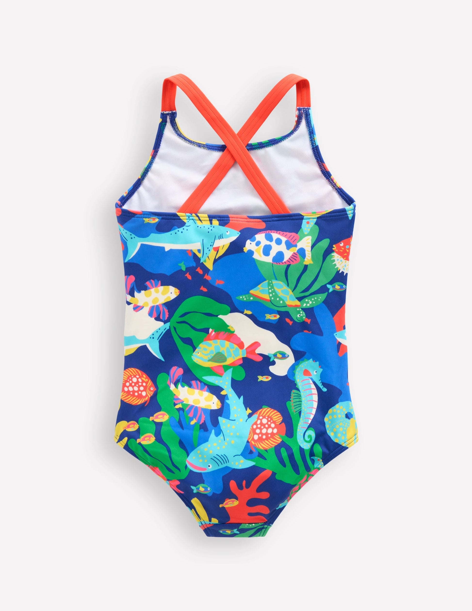 Cross-Back Printed Swimsuit-Blue Reef-3
