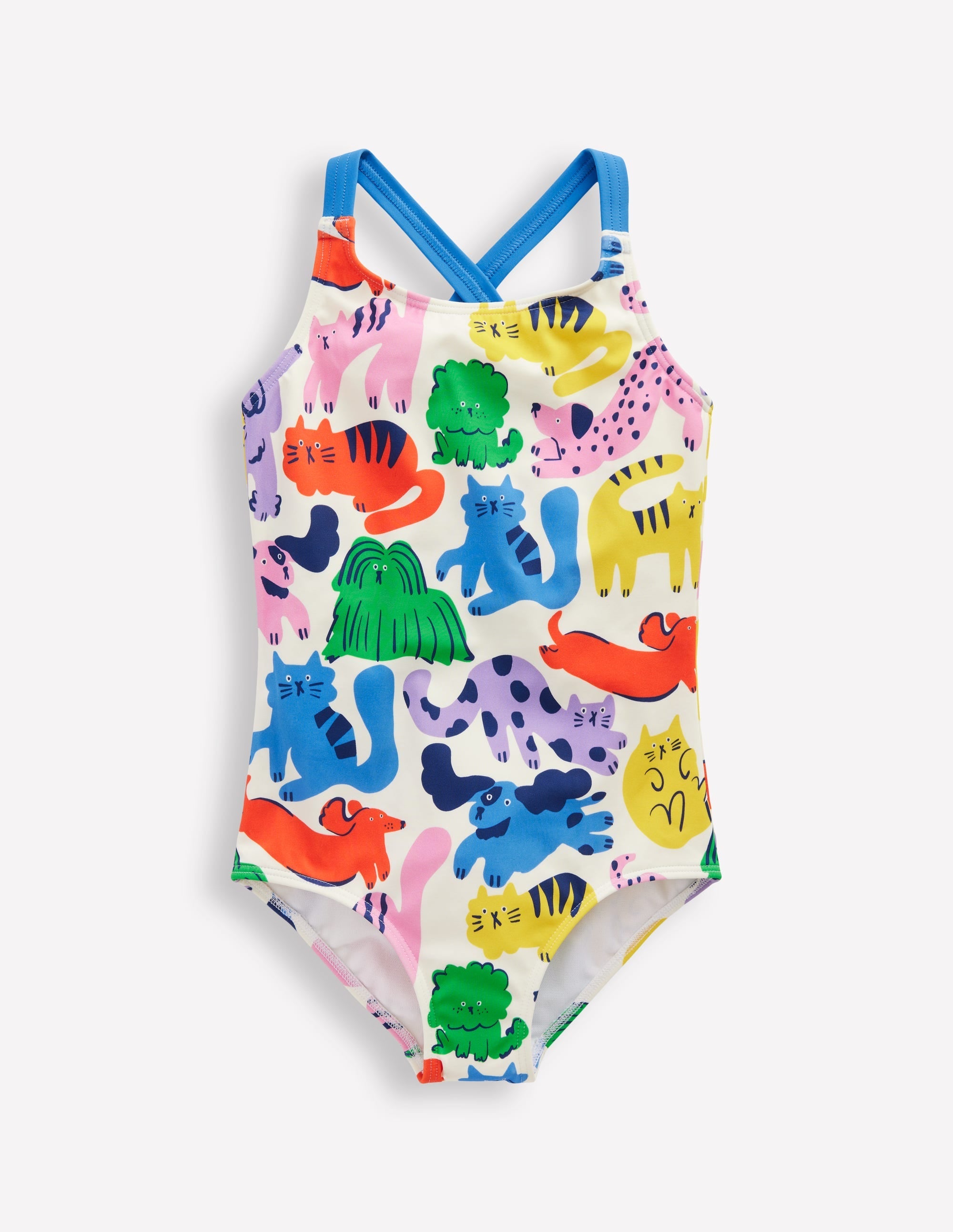 Cross-Back Printed Swimsuit-Multi Oatmeal Rainbow Pets - Image 1