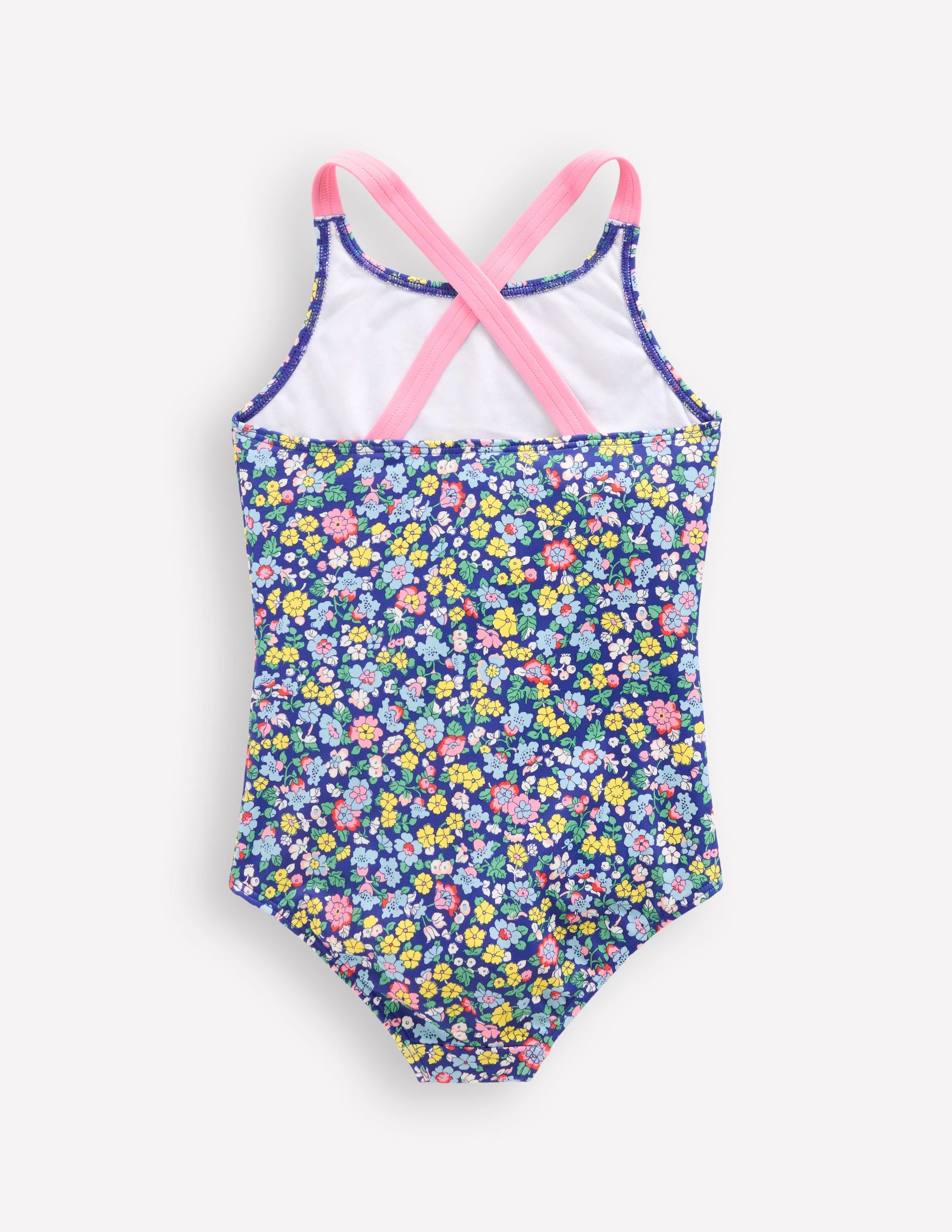 Cross-Back Printed Swimsuit-Sapphire Blue Nautical Floral-2