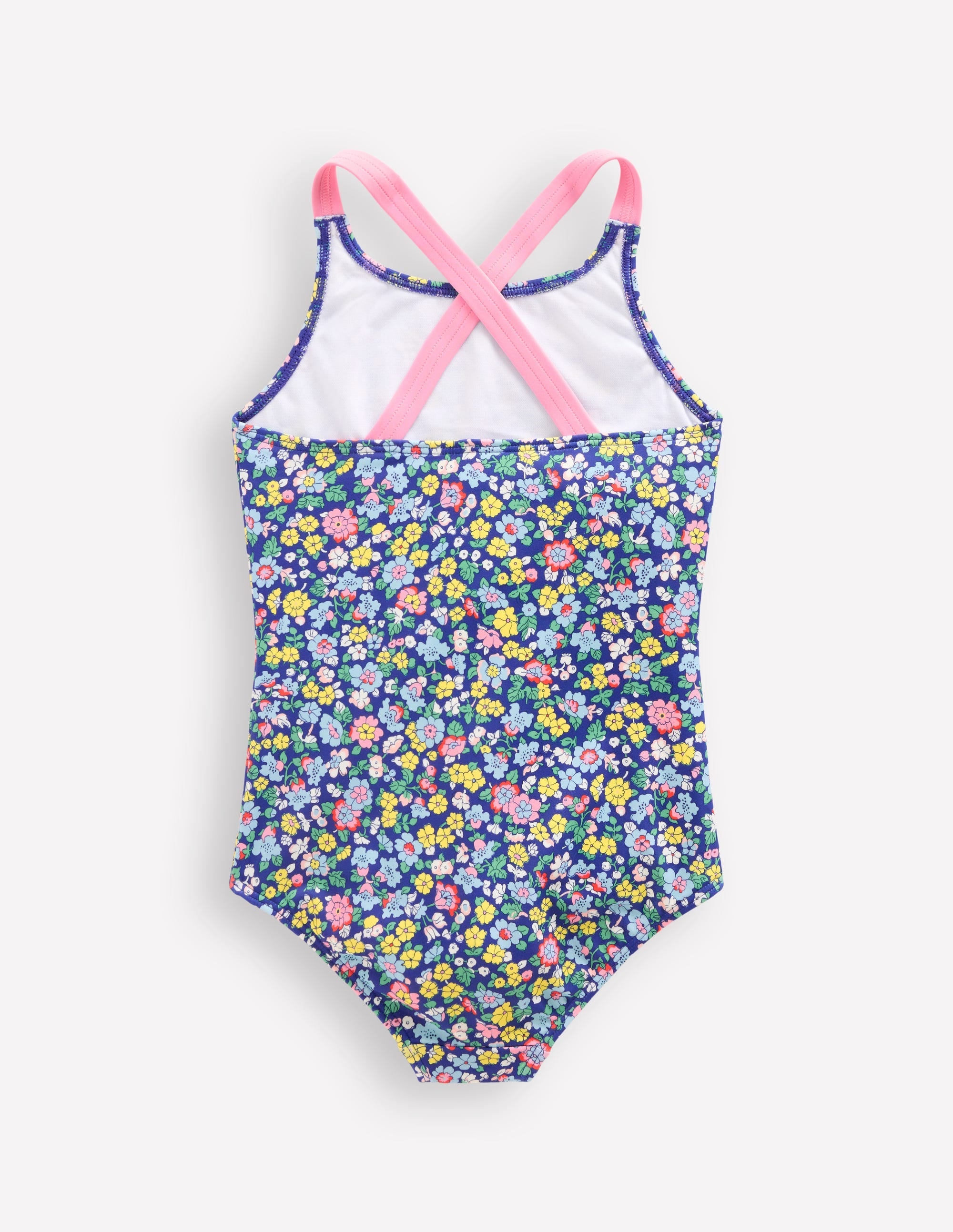 Cross-Back Printed Swimsuit-Sapphire Blue Nautical Floral - Image 2