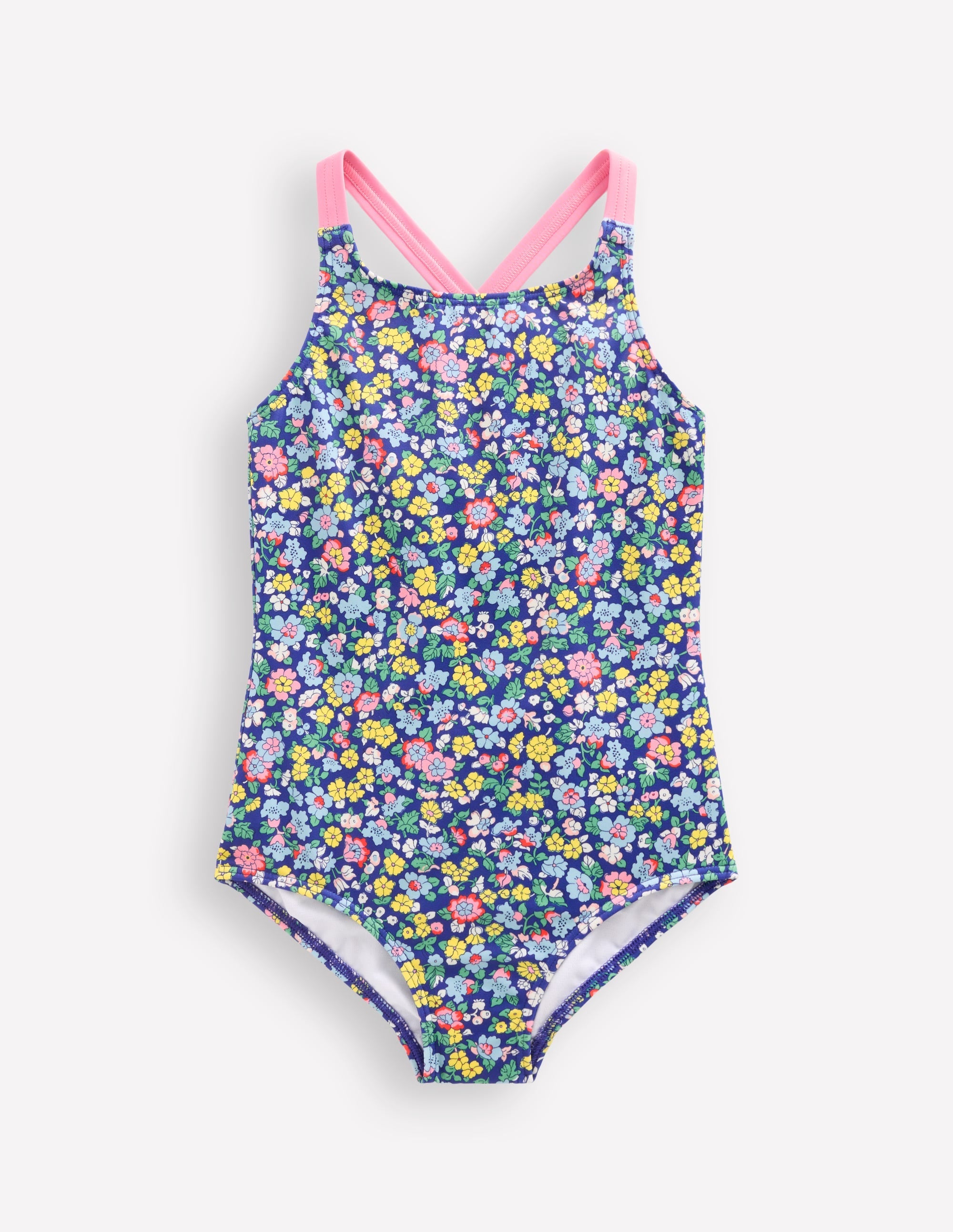Cross-Back Printed Swimsuit-Sapphire Blue Nautical Floral - Image 1