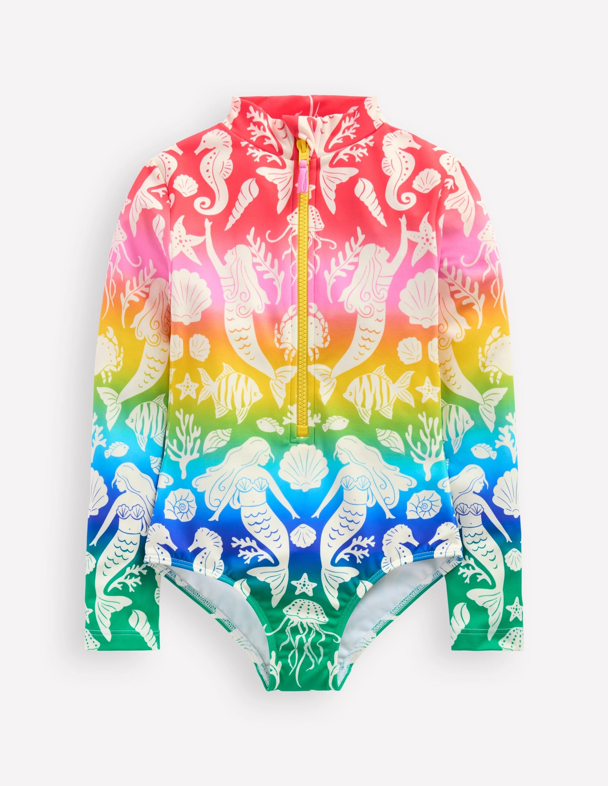 Long-Sleeved Swimsuit-Rainbow Ombre Mermaid-2