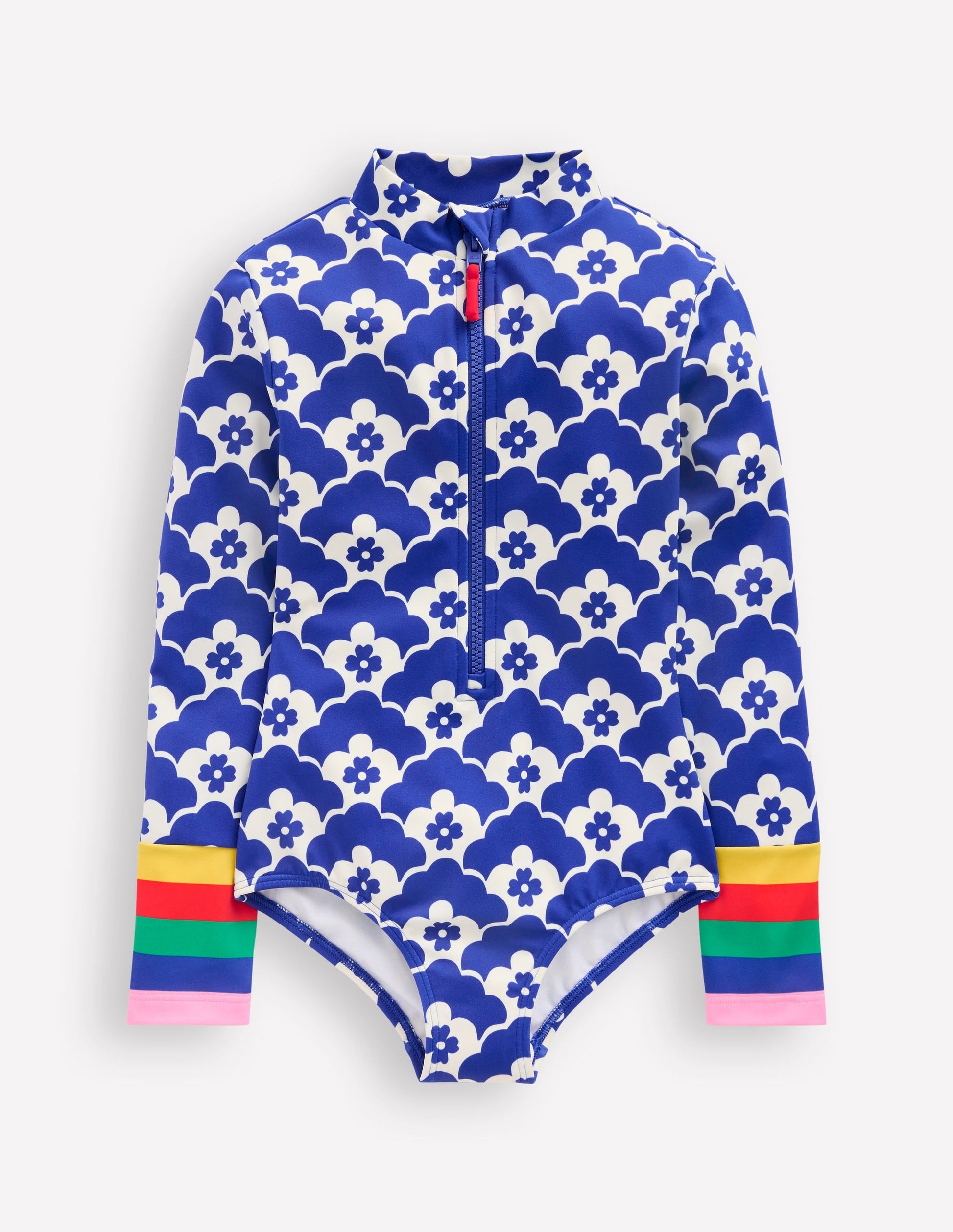 Long-Sleeved Swimsuit-Orion Blue Flower Geo-1