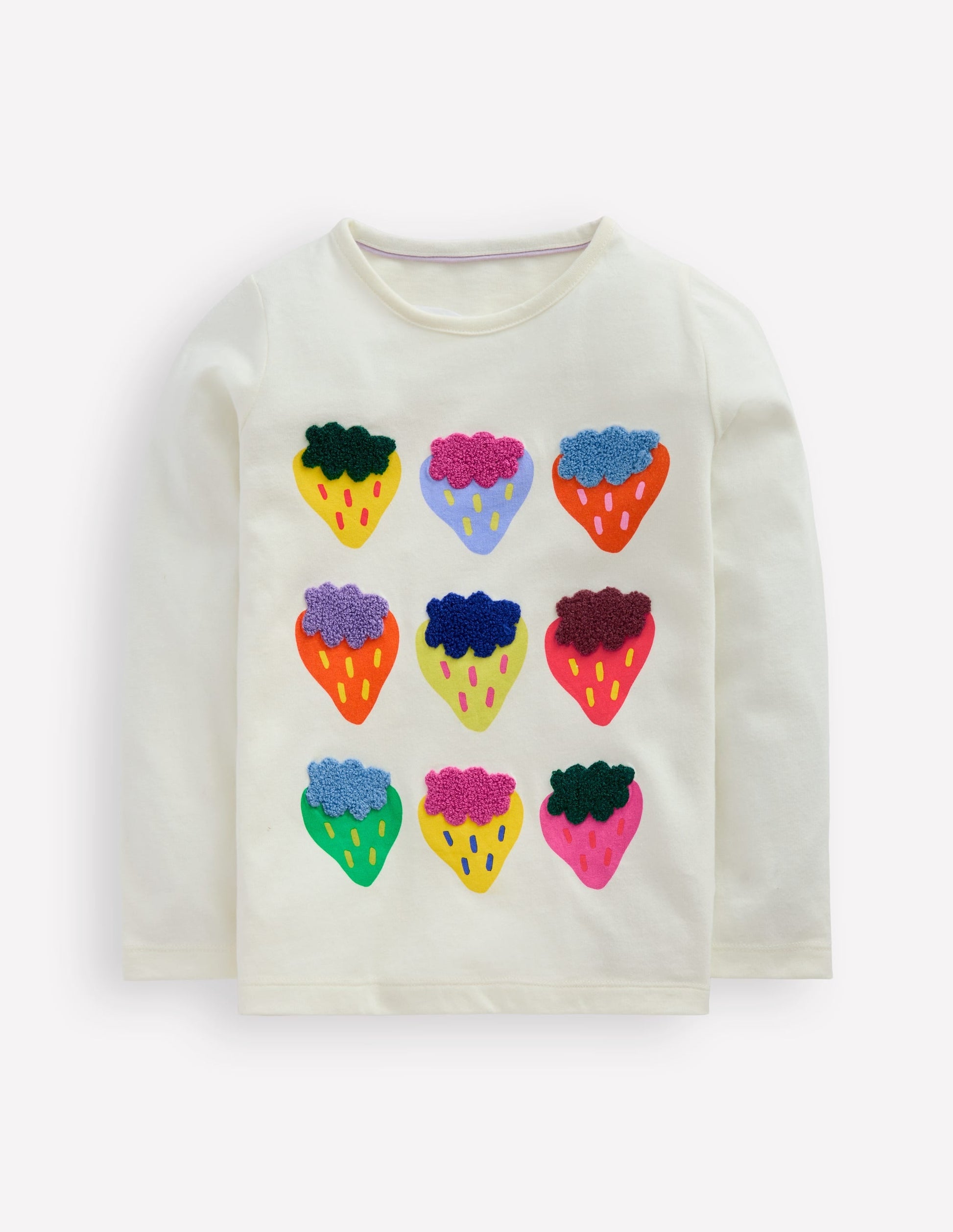 Long Sleeve Boucle T-shirt-Ivory Strawberries-1
