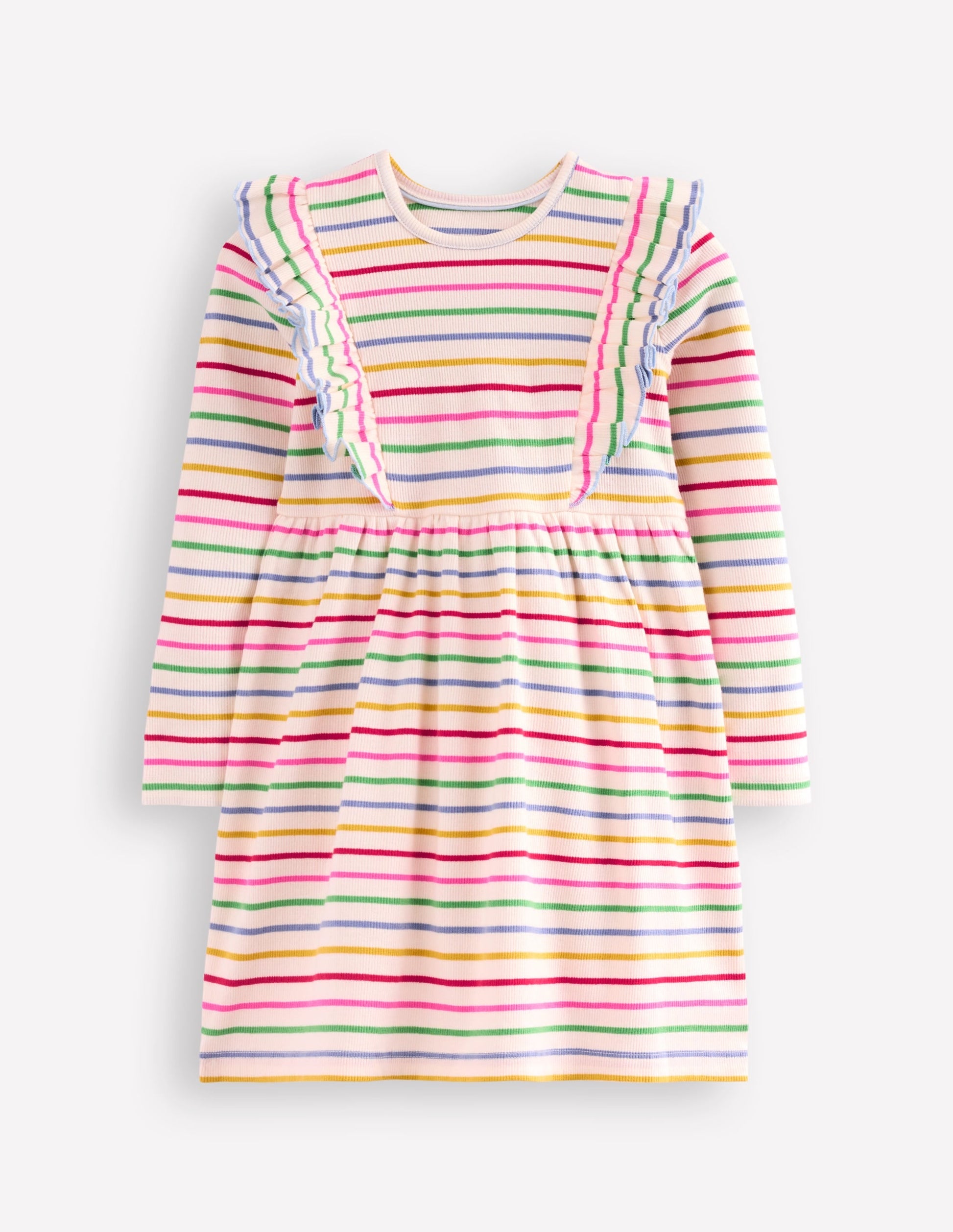 Ruffle Rib Jersey Dress-Multi Rainbow Stripe-1