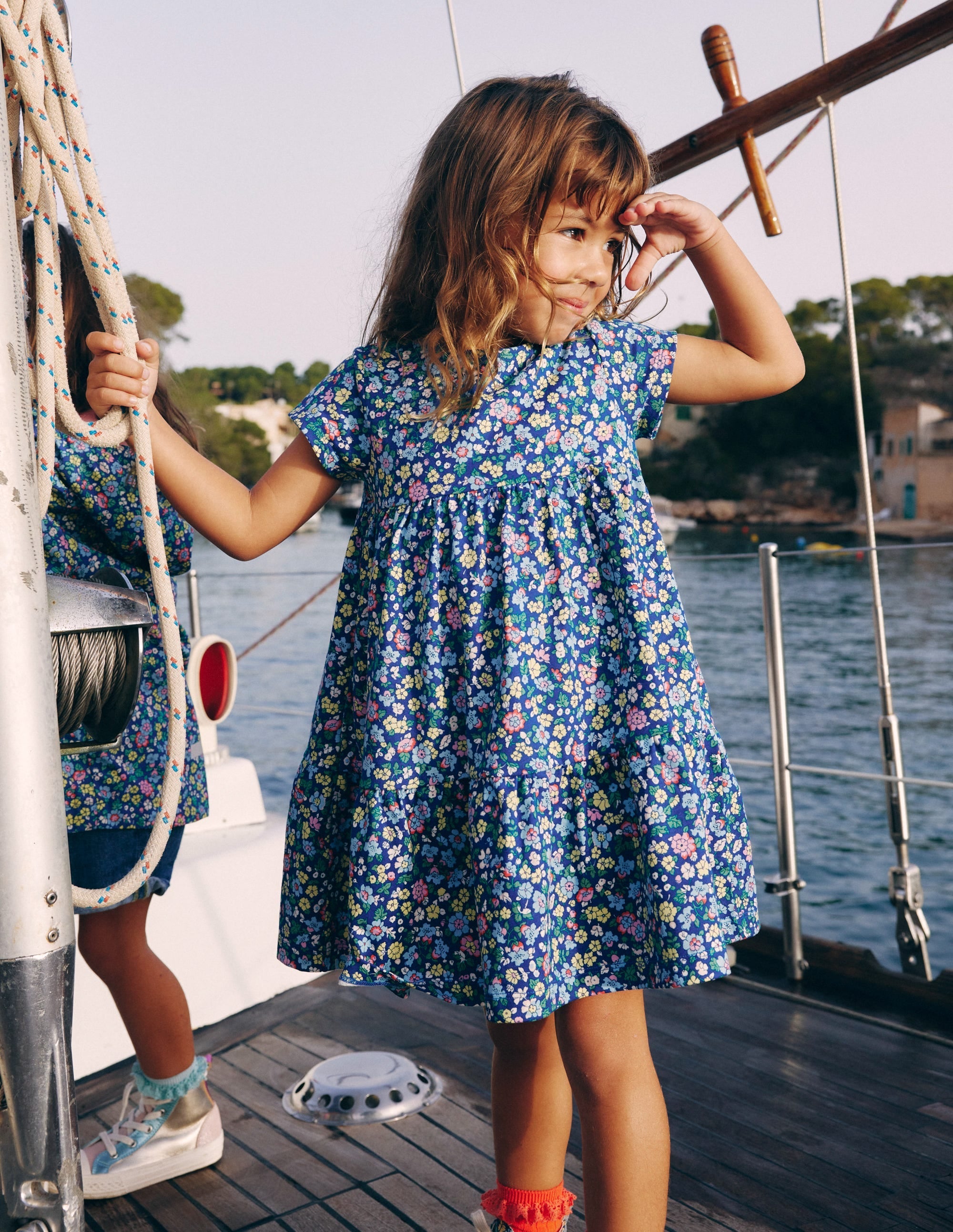 Ariel Twirly Jersey Dress-Sapphire Blue Nautical Floral - Image 1