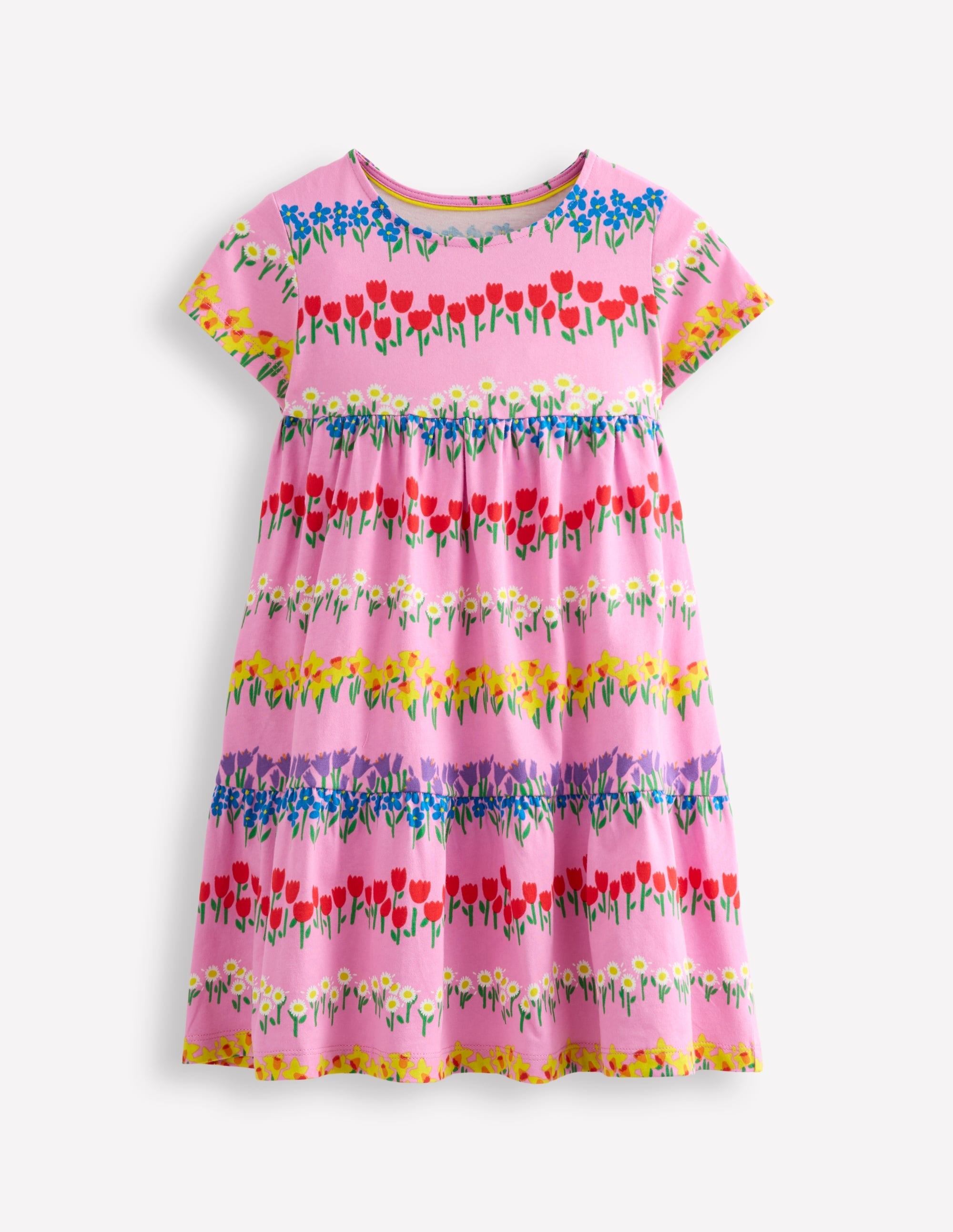 Ariel Twirly Jersey Dress-Cosmos Pink Floral Stripe - Image 1