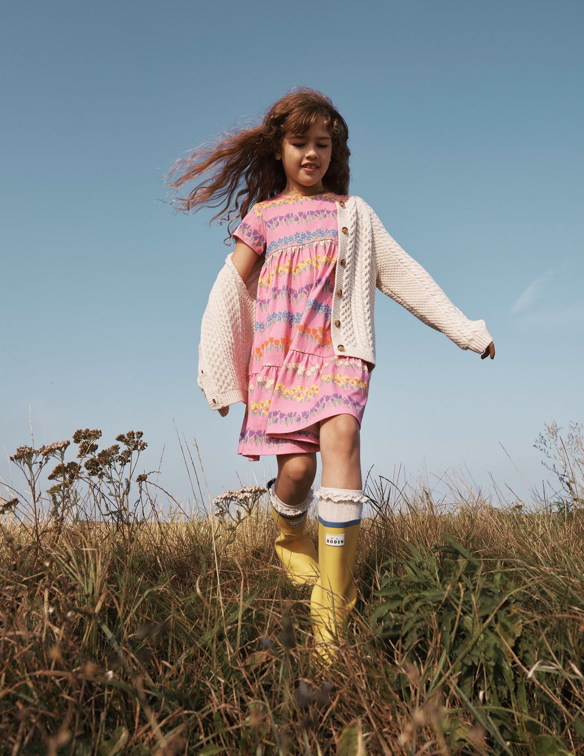 Ariel Twirly Jersey Dress-Cosmos Pink Floral Stripe-4