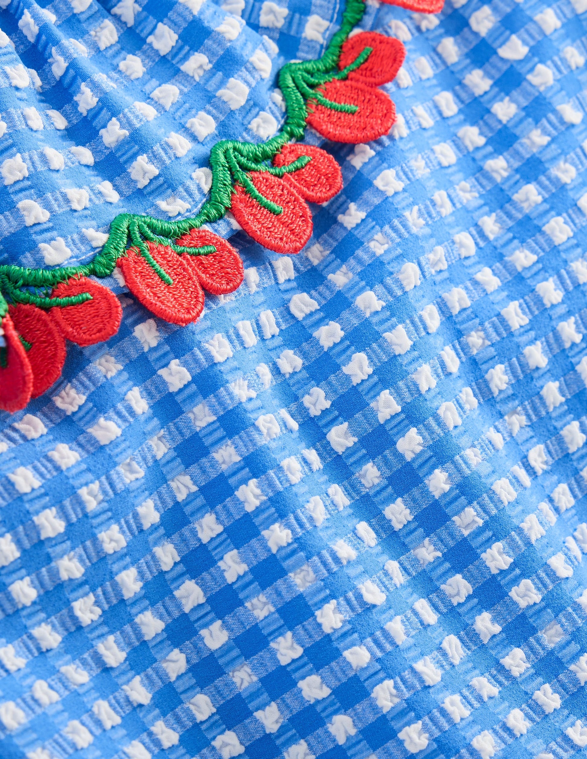 Frill Tie Detail Swimsuit-Blue Gingham Cherries-3
