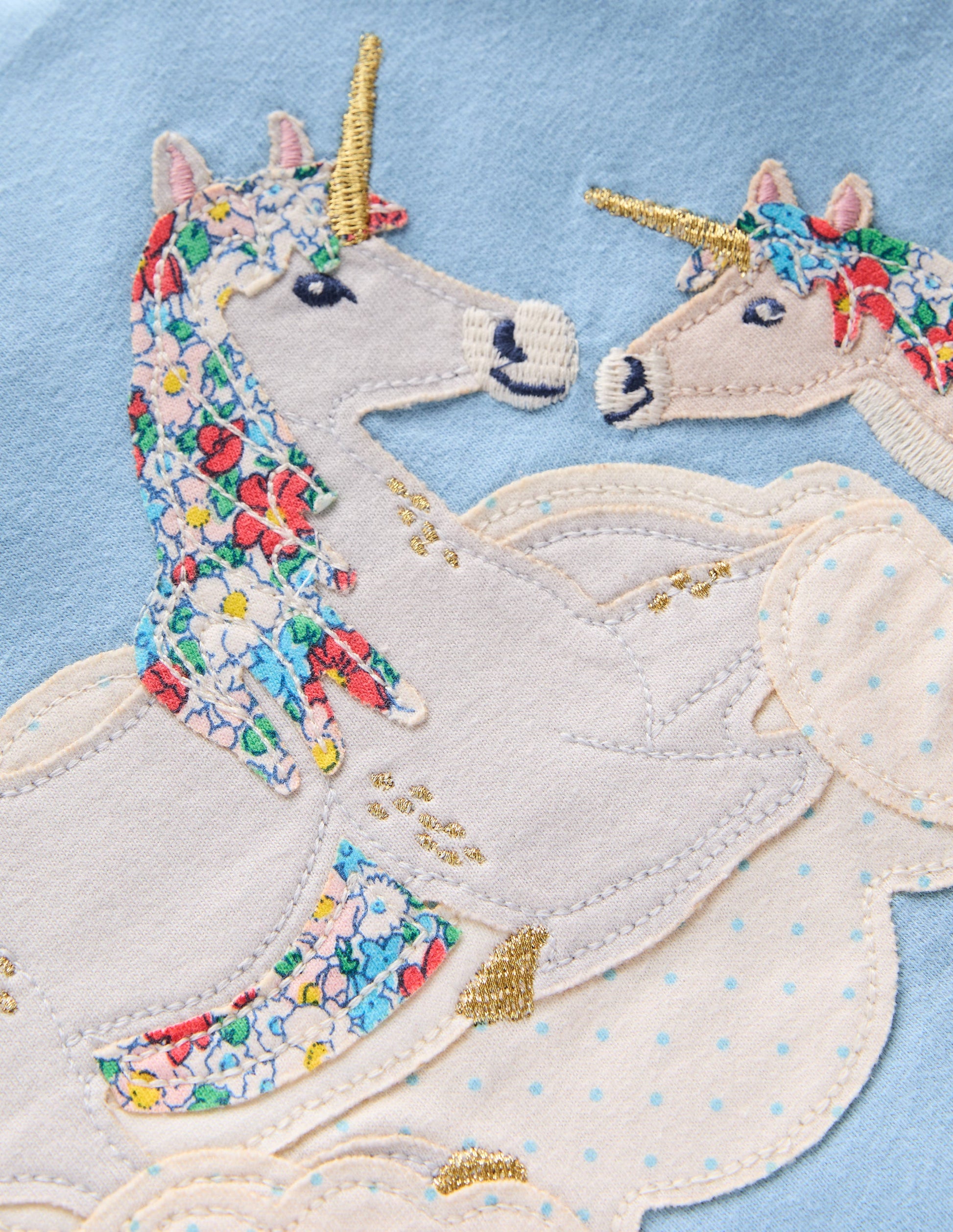Puff Sleeve Appliqué T-shirt-Glacier Blue Unicorns-3