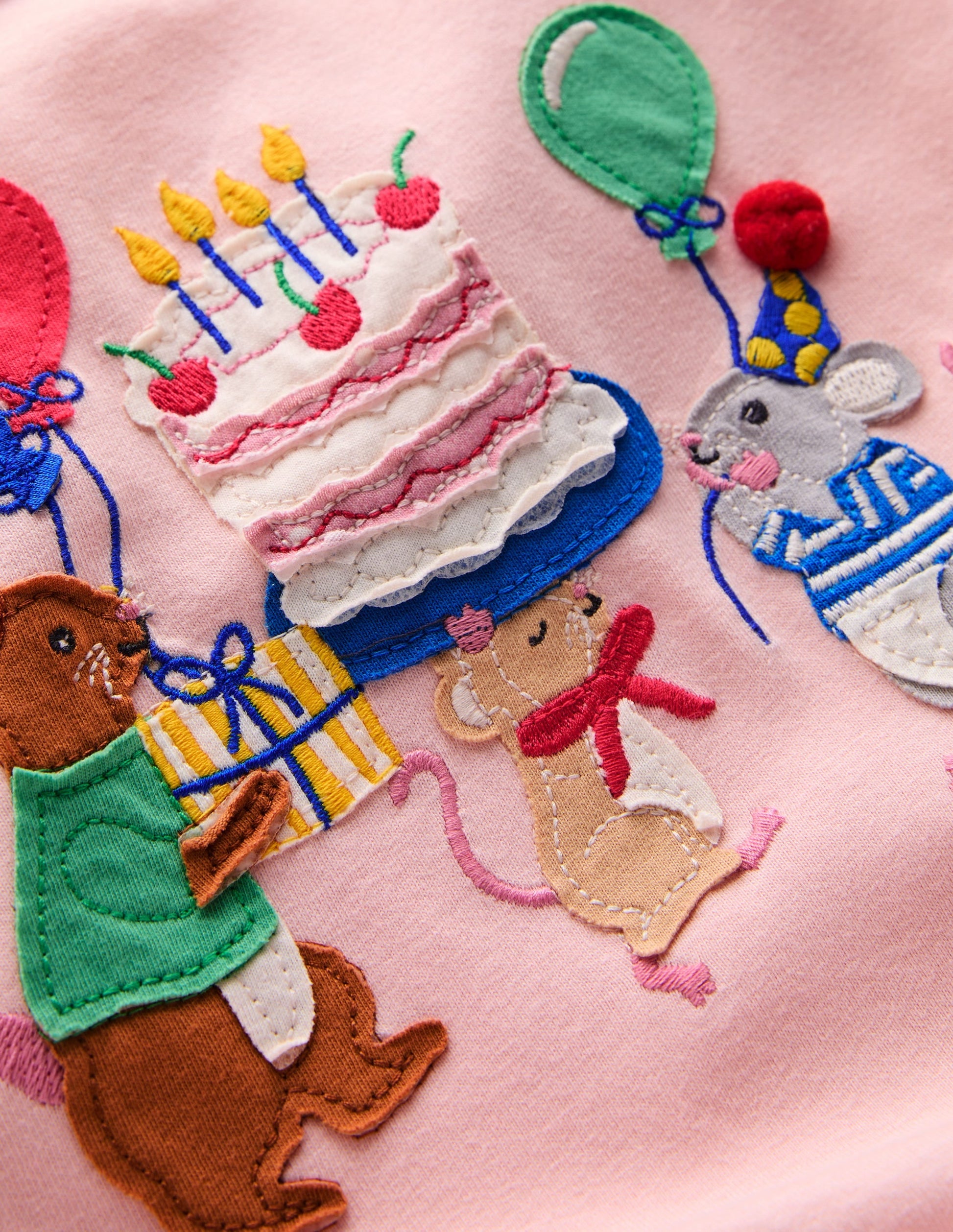 Puff Sleeve Appliqué T-shirt-Chalk Pink Birthday Friends-3