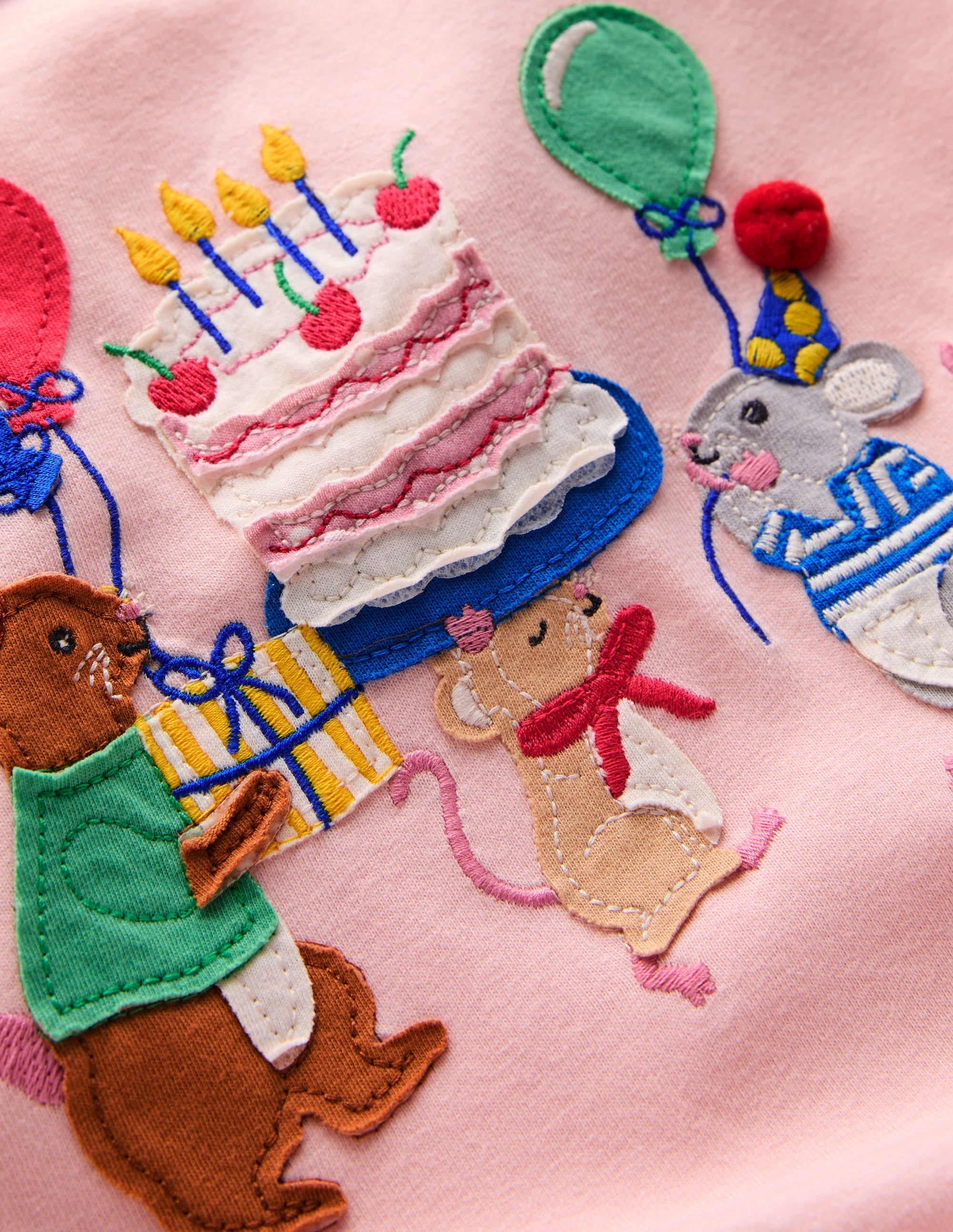 Puff Sleeve Appliqué T-shirt-Chalk Pink Birthday Friends - Image 3