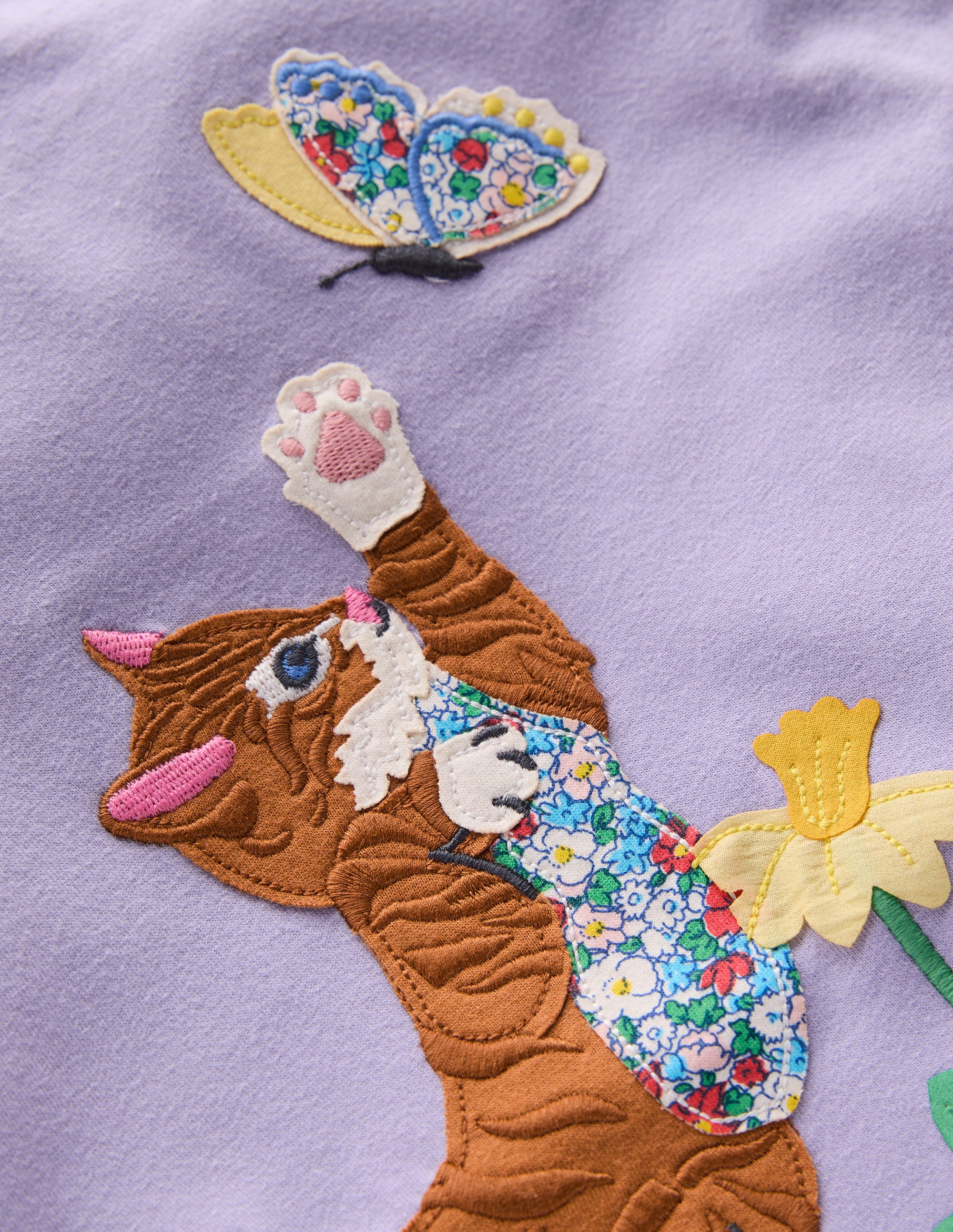 Puff Sleeve Appliqué T-shirt-Misty Lavender Cat - Image 3