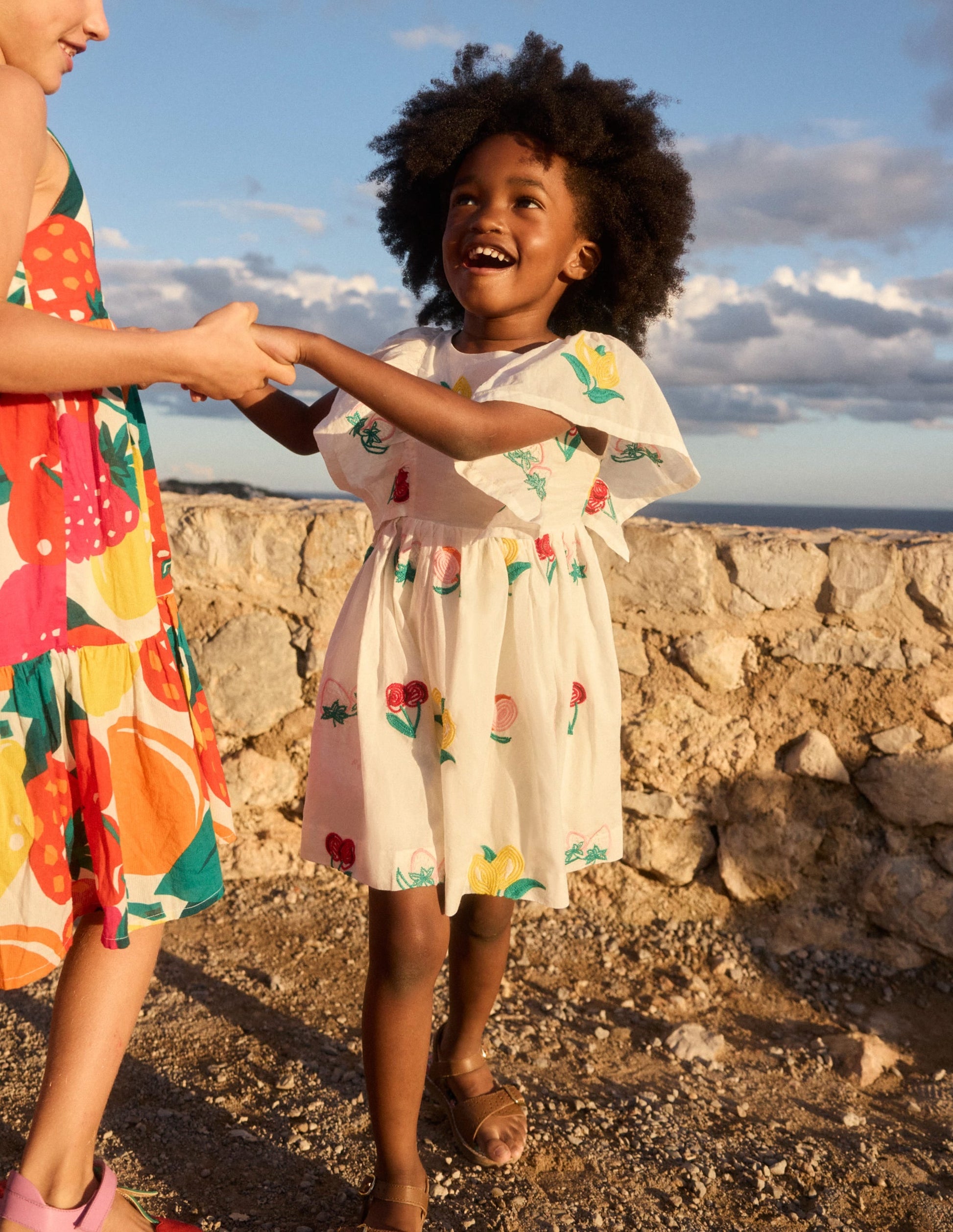 Embroidered Woven Dress-Ivory Embroidered Fruit-5