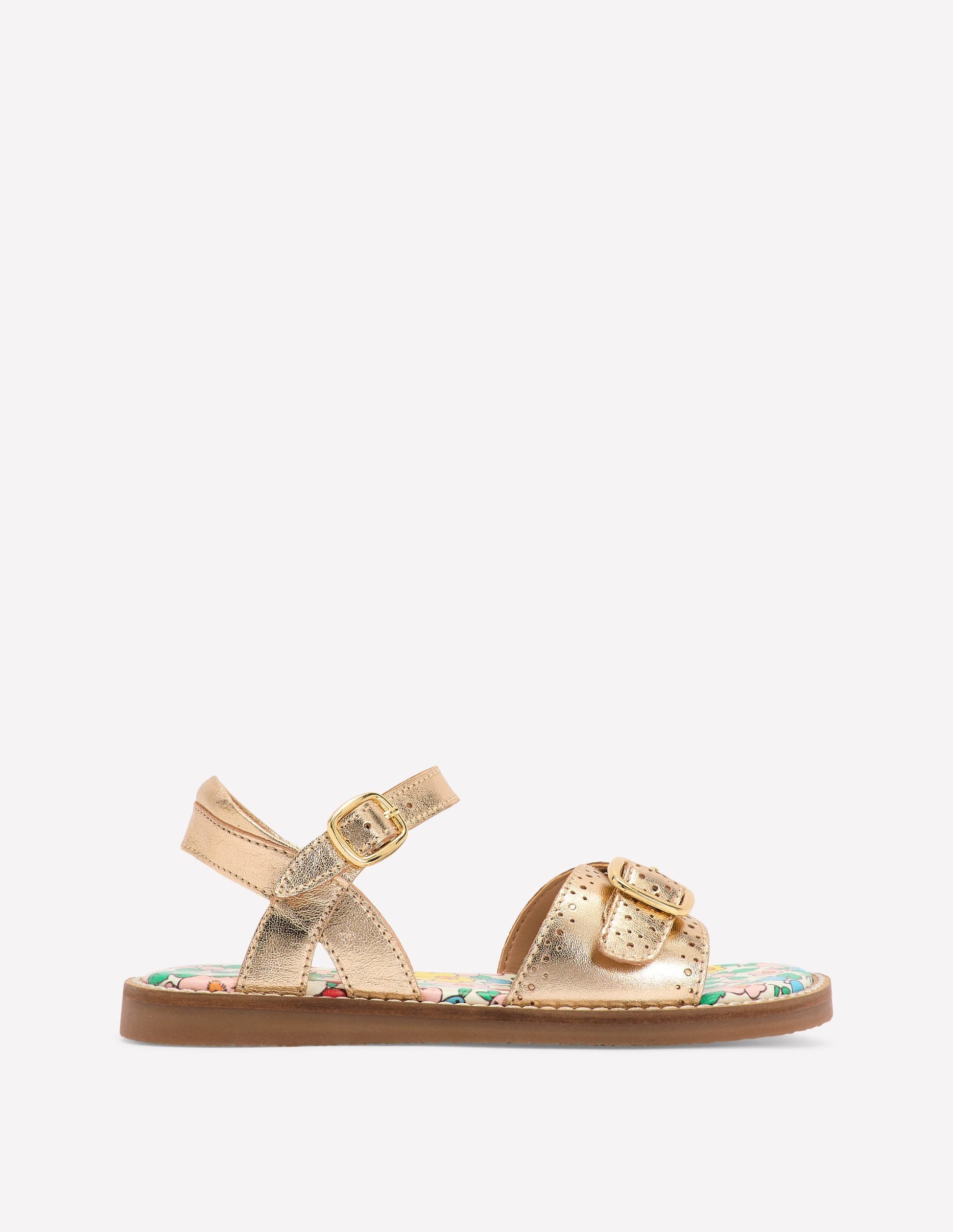 Leather Buckle Sandals-Gold-1