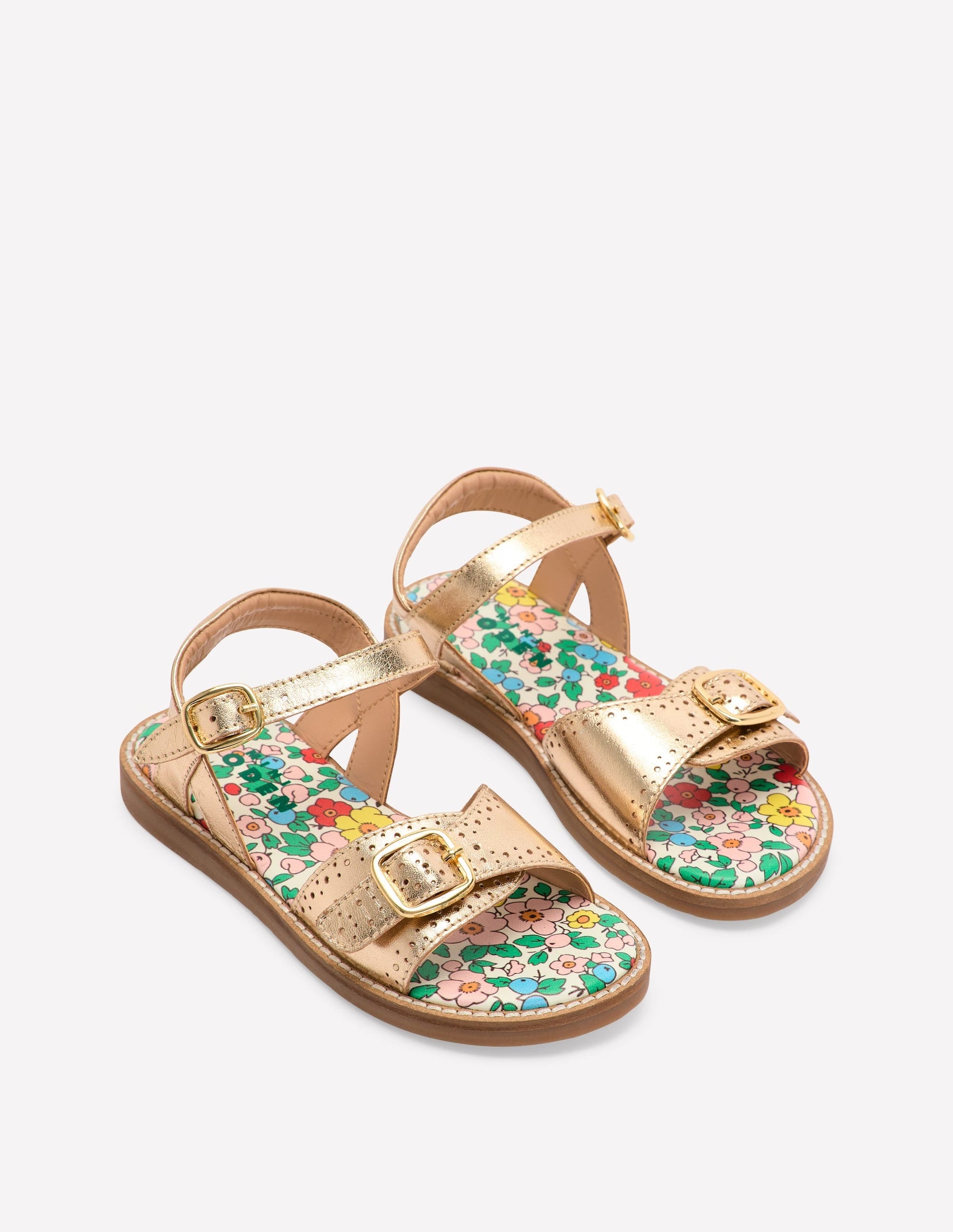 Leather Buckle Sandals-Gold-2