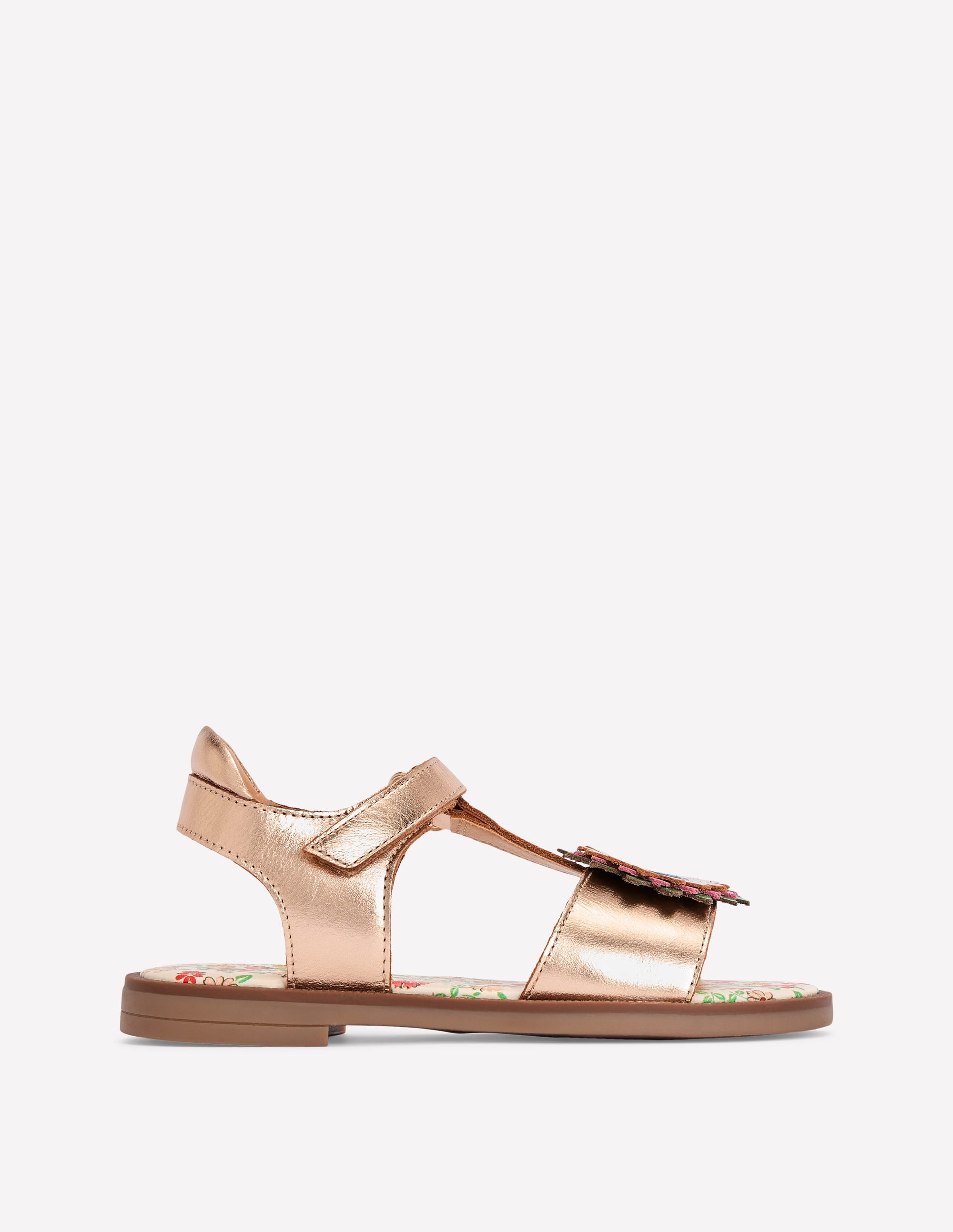 Fun Leather Sandals-Gold Metallic Flower - Image 1