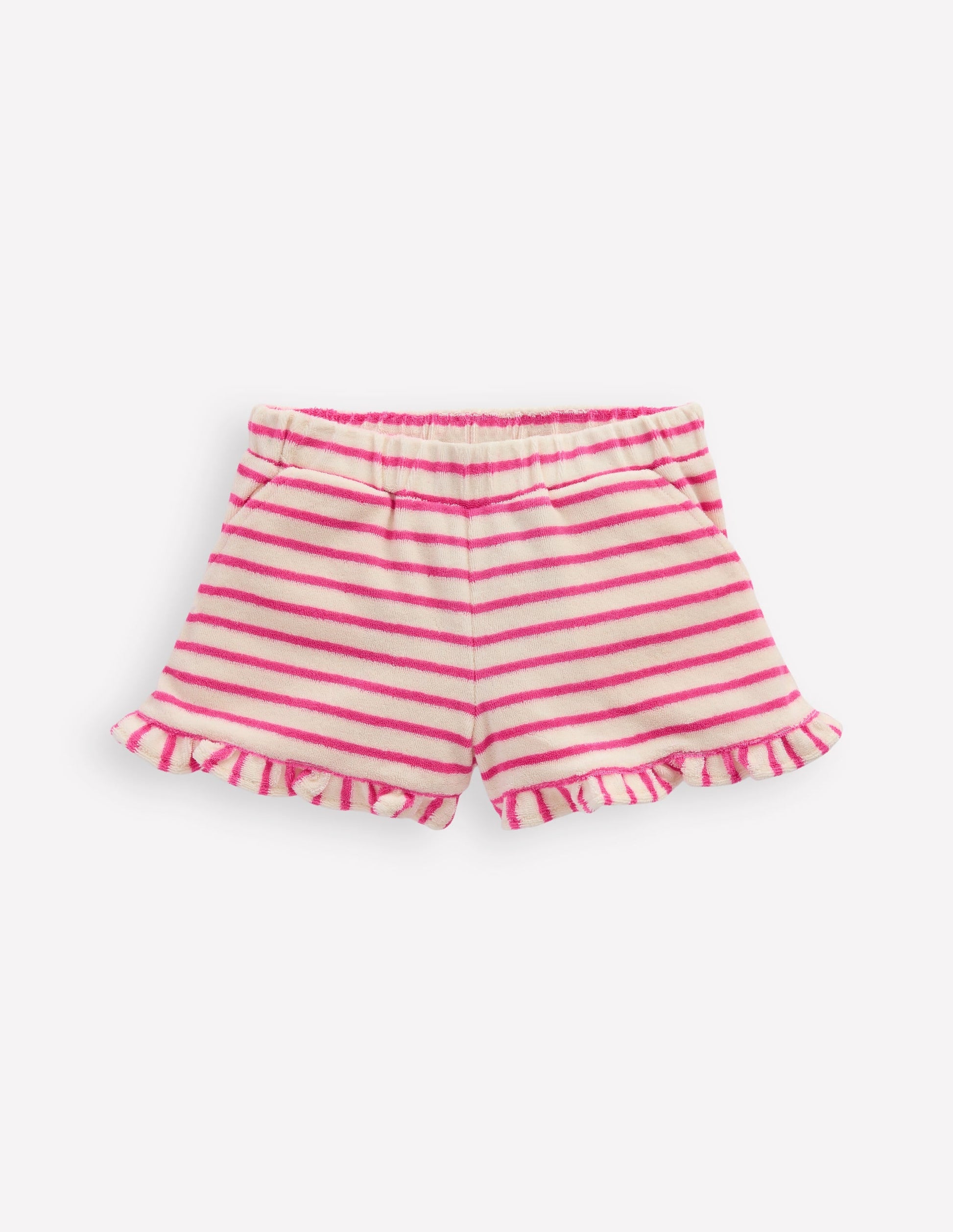 Frill Hem Towelling Shorts-Sorbet Pink/ Ivory Stripe-1