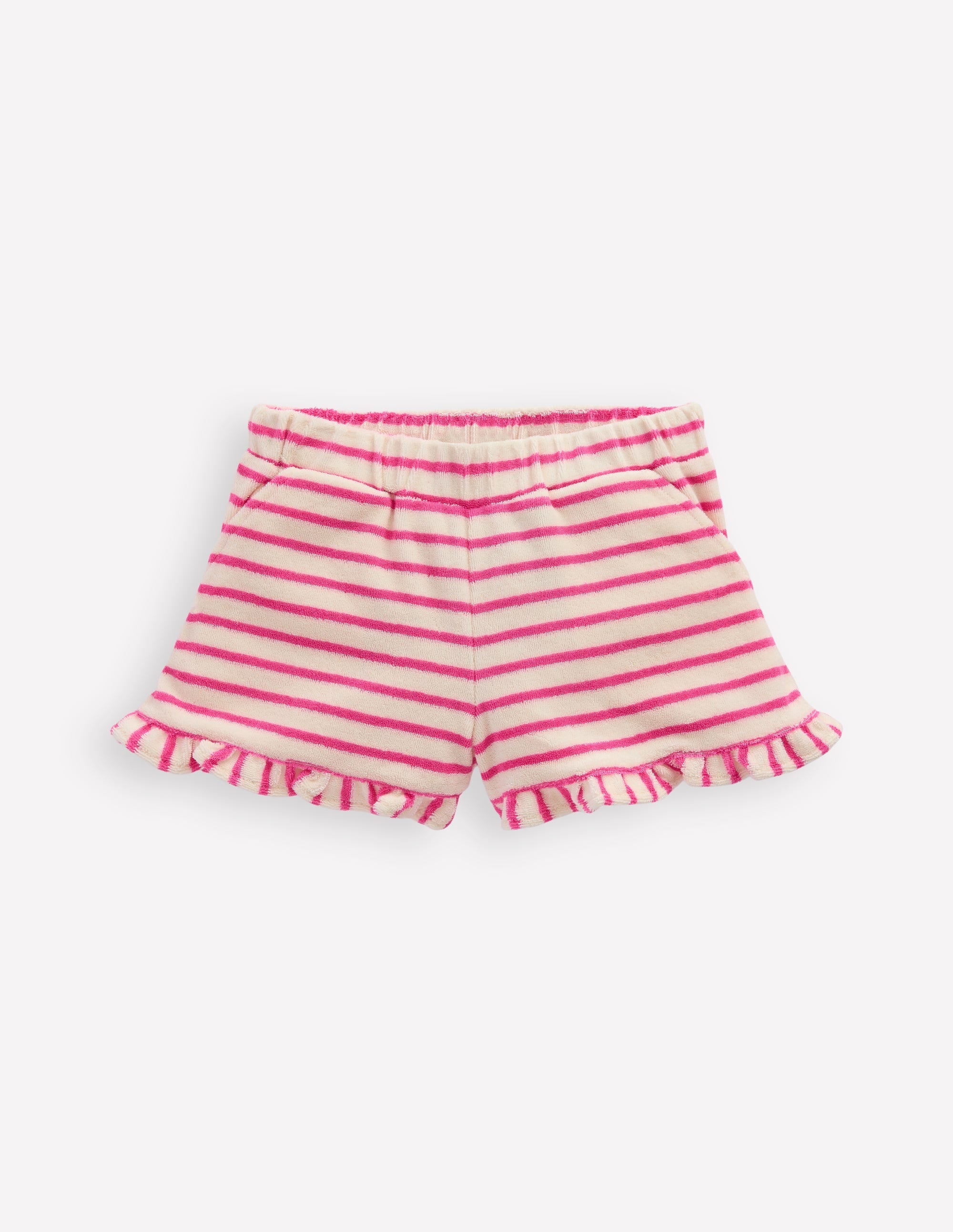 Frill Hem Towelling Shorts-Sorbet Pink/ Ivory Stripe - Image 1