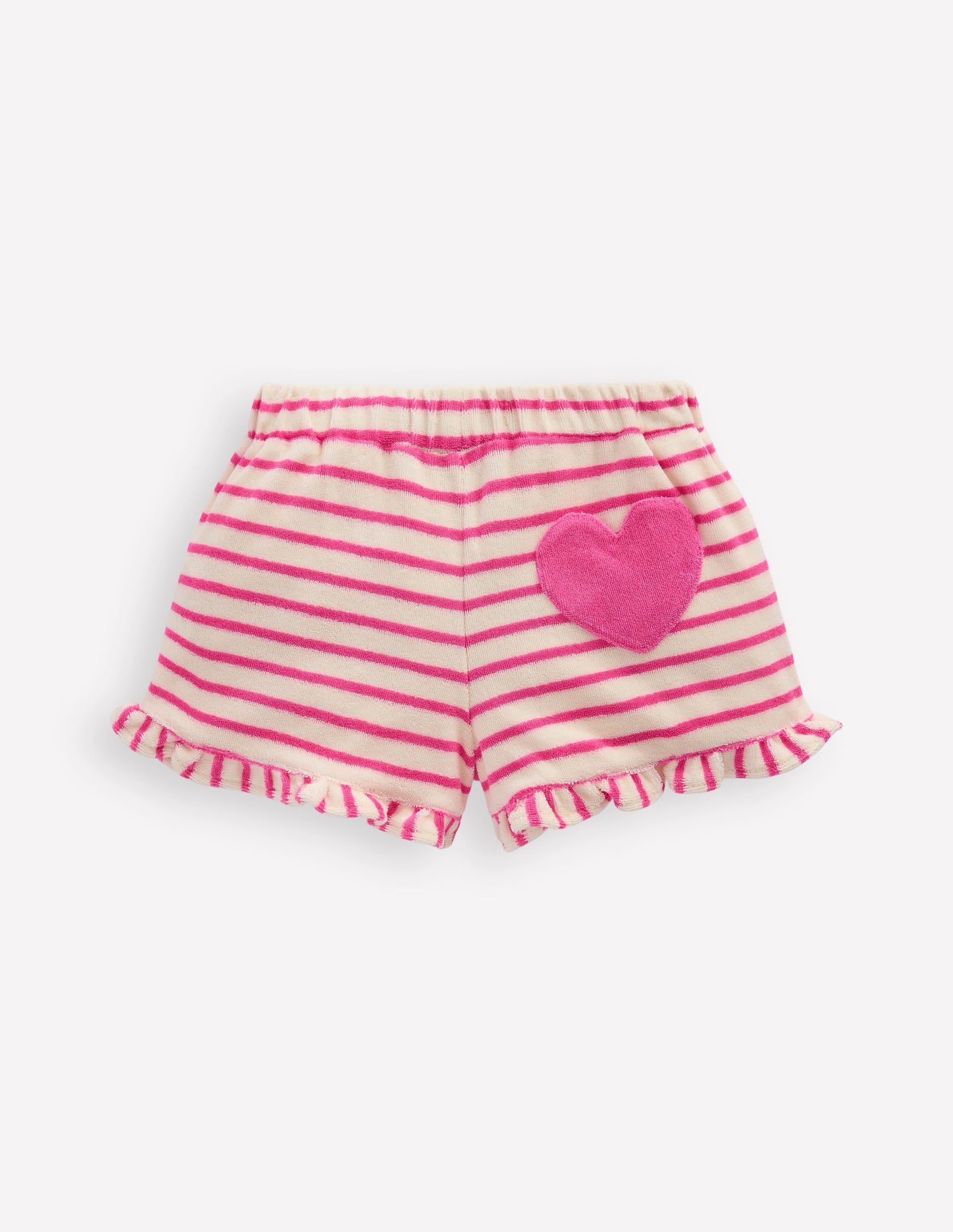 Frill Hem Towelling Shorts-Sorbet Pink/ Ivory Stripe-2