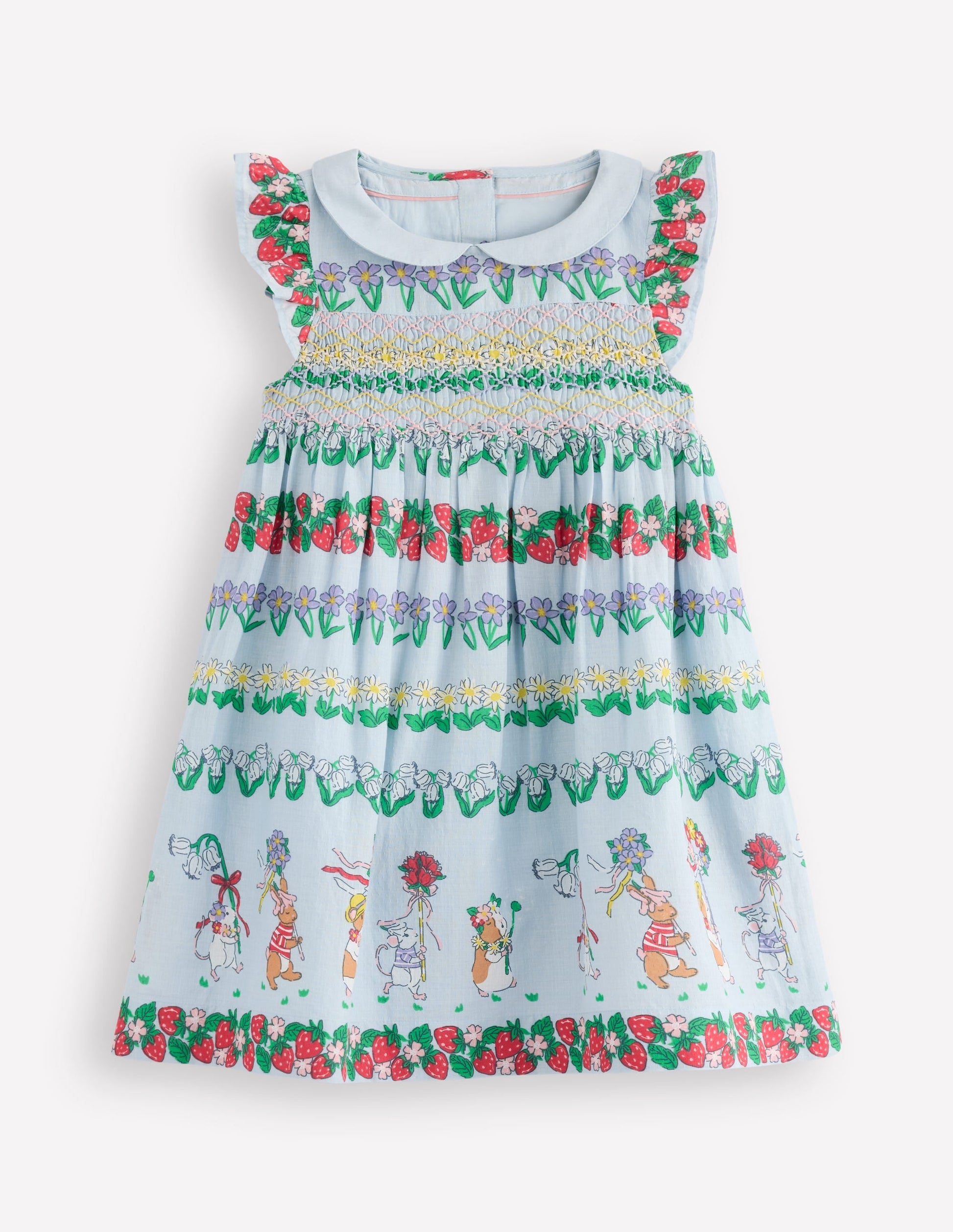Adeline Smocked Dress-Glacier Blue Spaced Tiny Bows-1