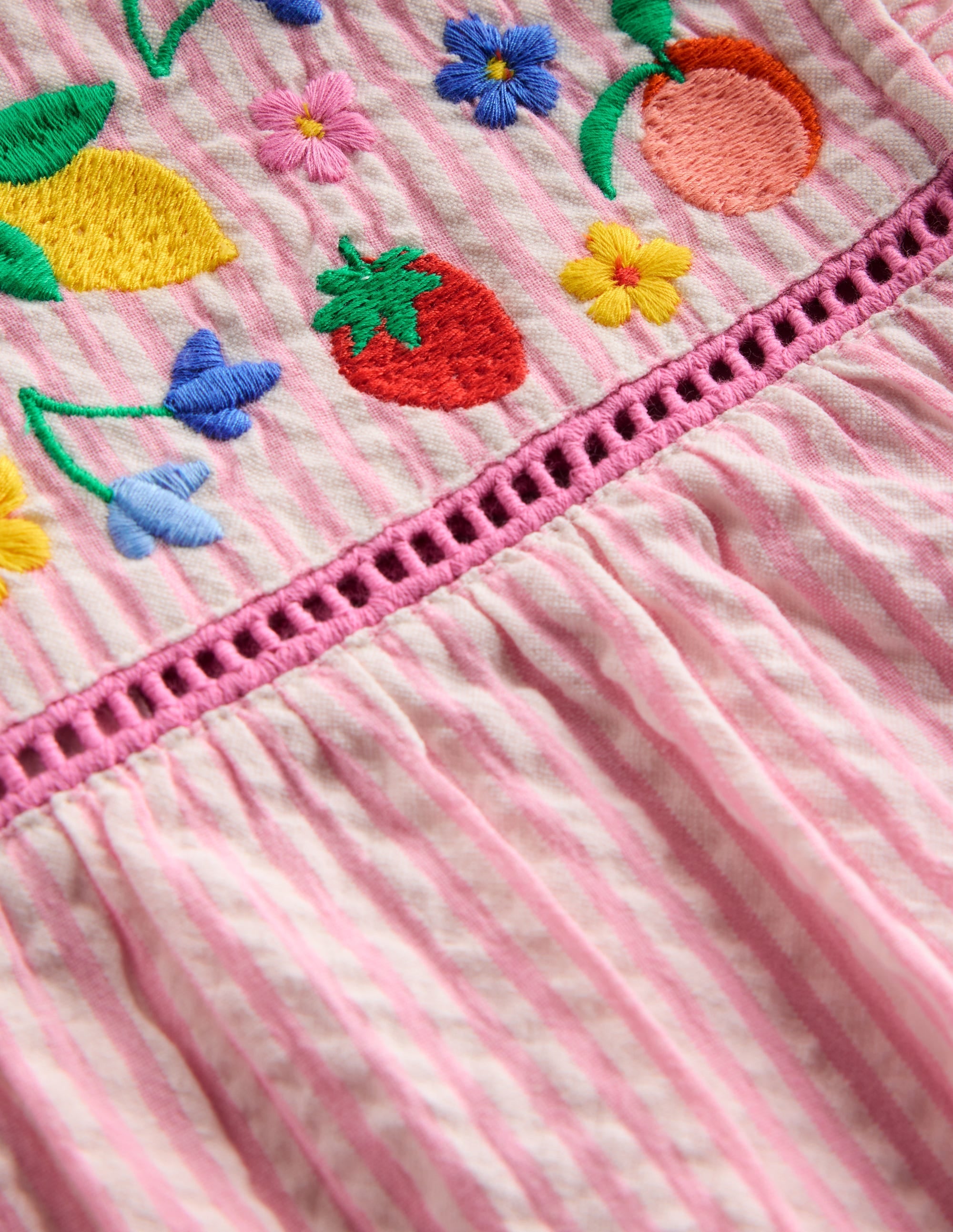Woven Holiday Dress-Pink Stripe Fruit - Image 4