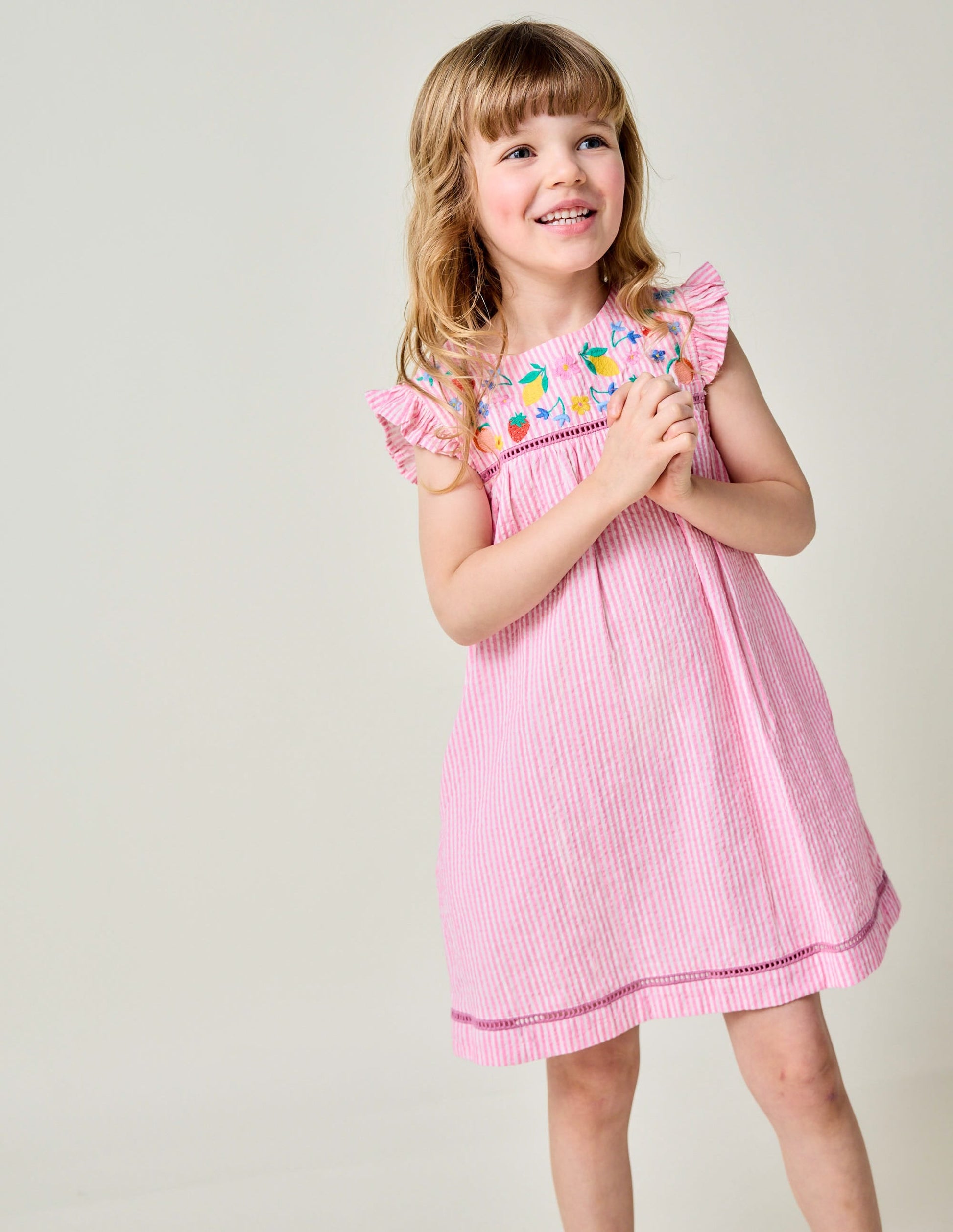 Woven Holiday Dress-Pink Stripe Fruit-1