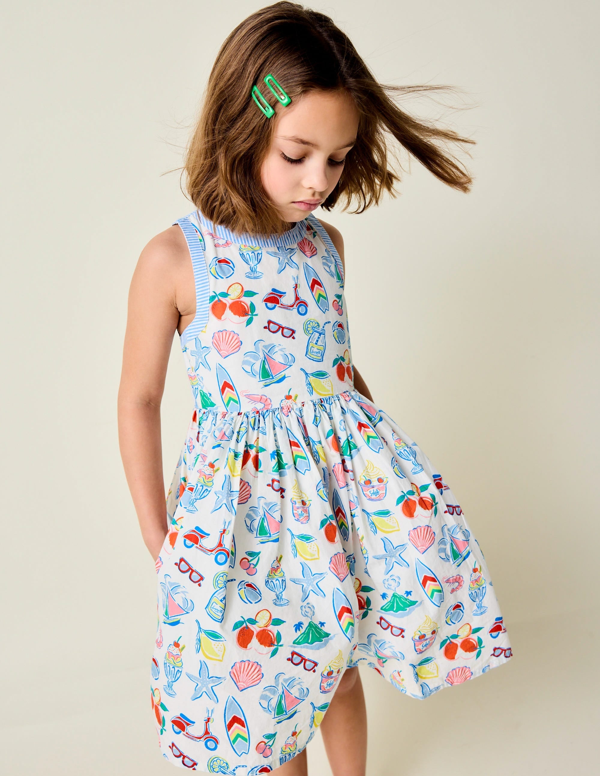 Back Detail Dress-Ivory Holiday Print - Image 1