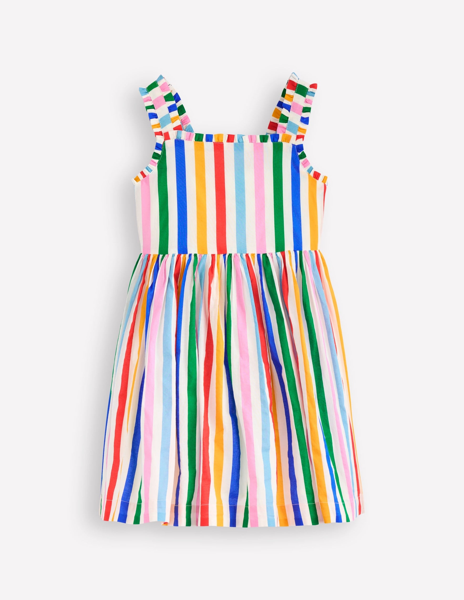 Luna Frill Strap Woven Dress-Multi Rainbow Stripe-1